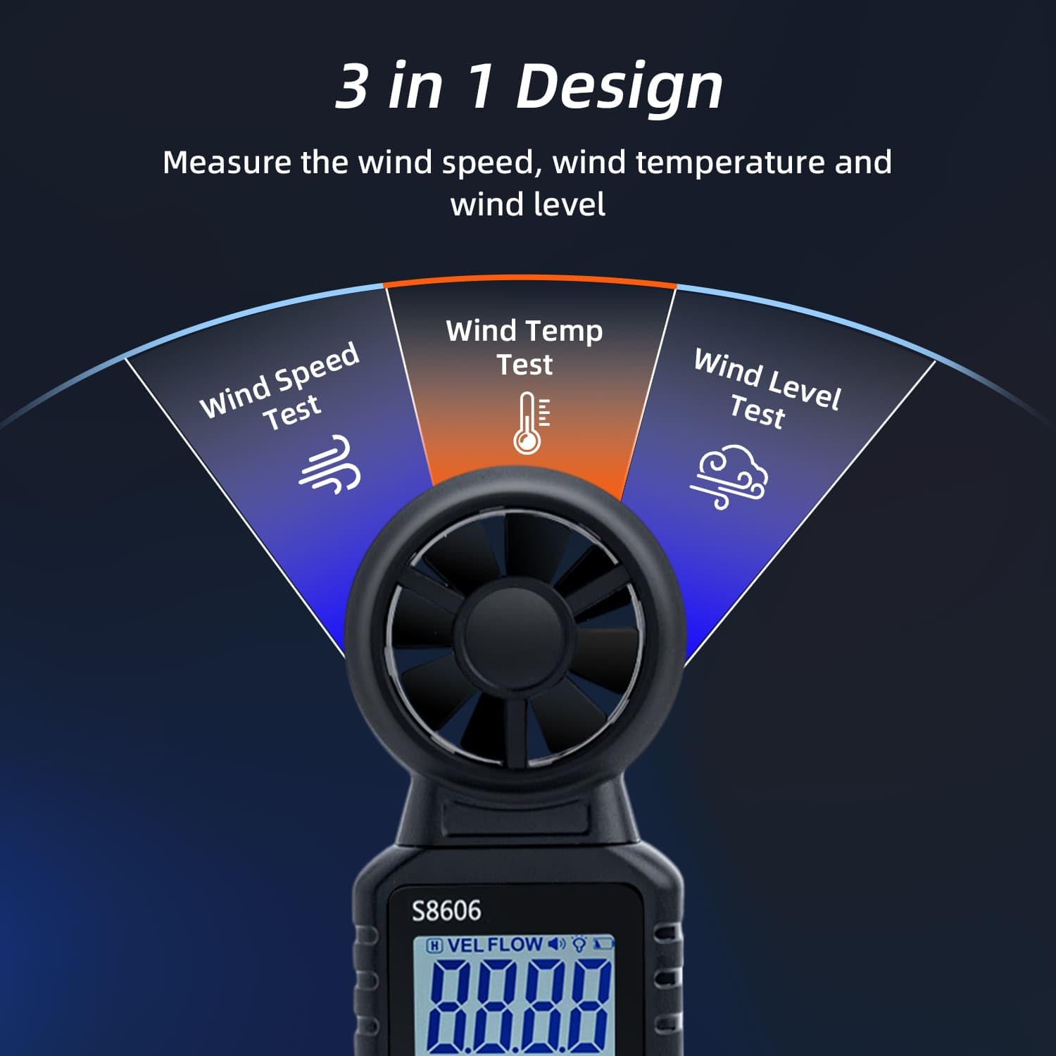 Detalle de Mcbazel S8606 3‑in‑1 Anemometer 5 Units