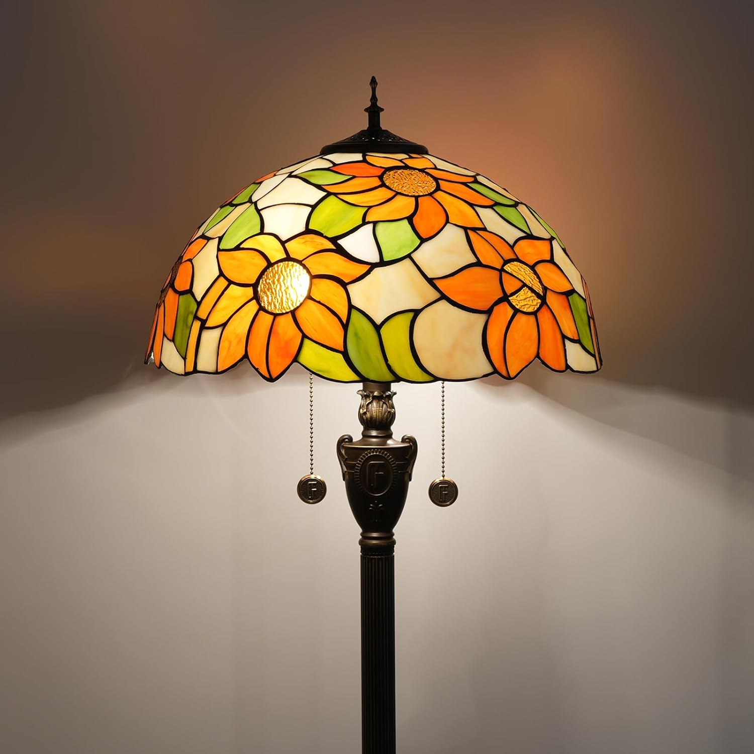 Thumbnail 1 de Blivuself Tiffany Sunflower Yellow Stained Glass Floor Lamp