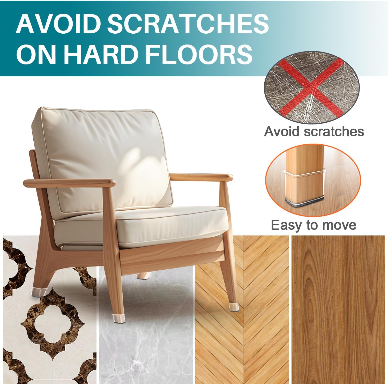 Thumbnail 1 de 24 Pcs Rectangular Silicone Felt Chair Leg Protectors for Hard Floors (L 28–38mm, W 19–25mm)