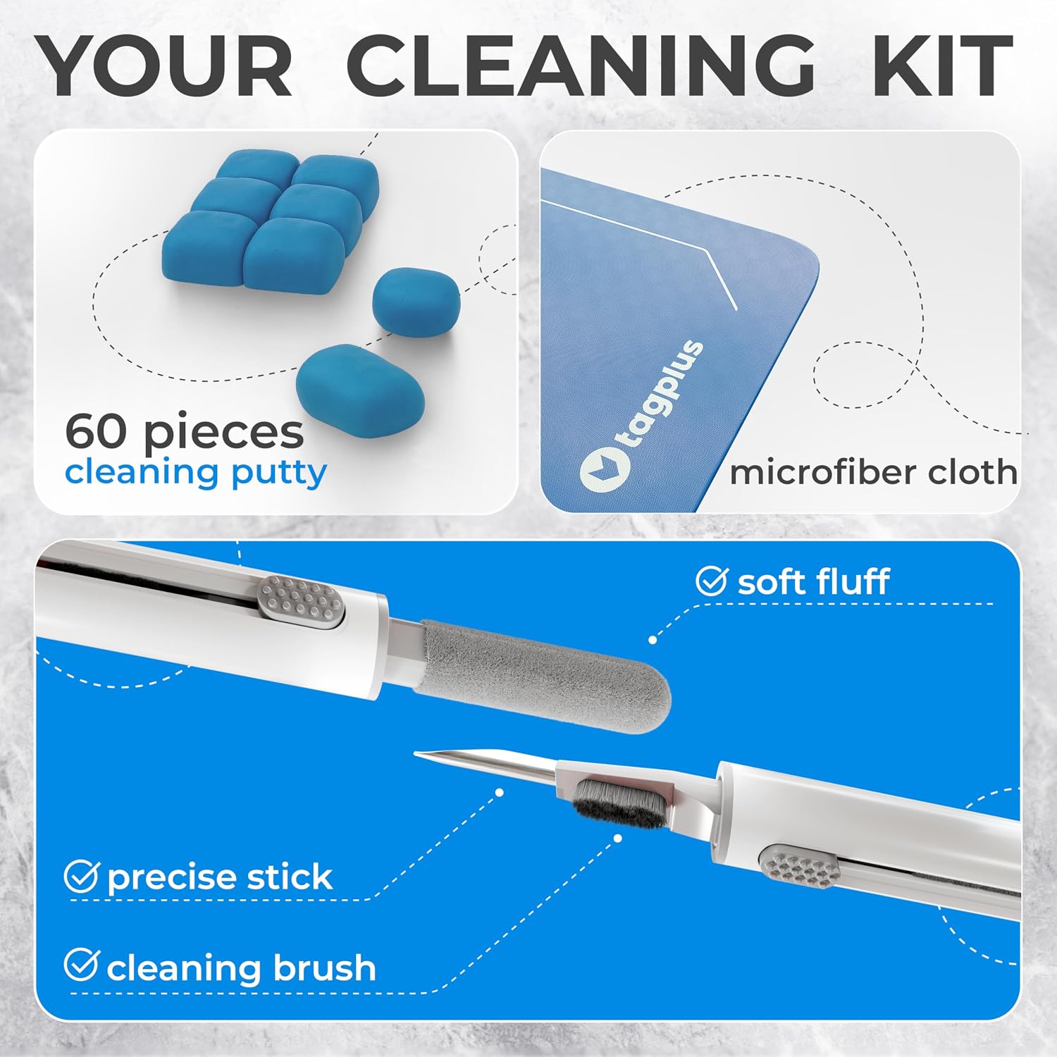 Detalle de Earbud Cleaner Kit with Pro Cleaning Tool (Light Blue) — Compact putty + detailing tool for earbuds and phone charging ports