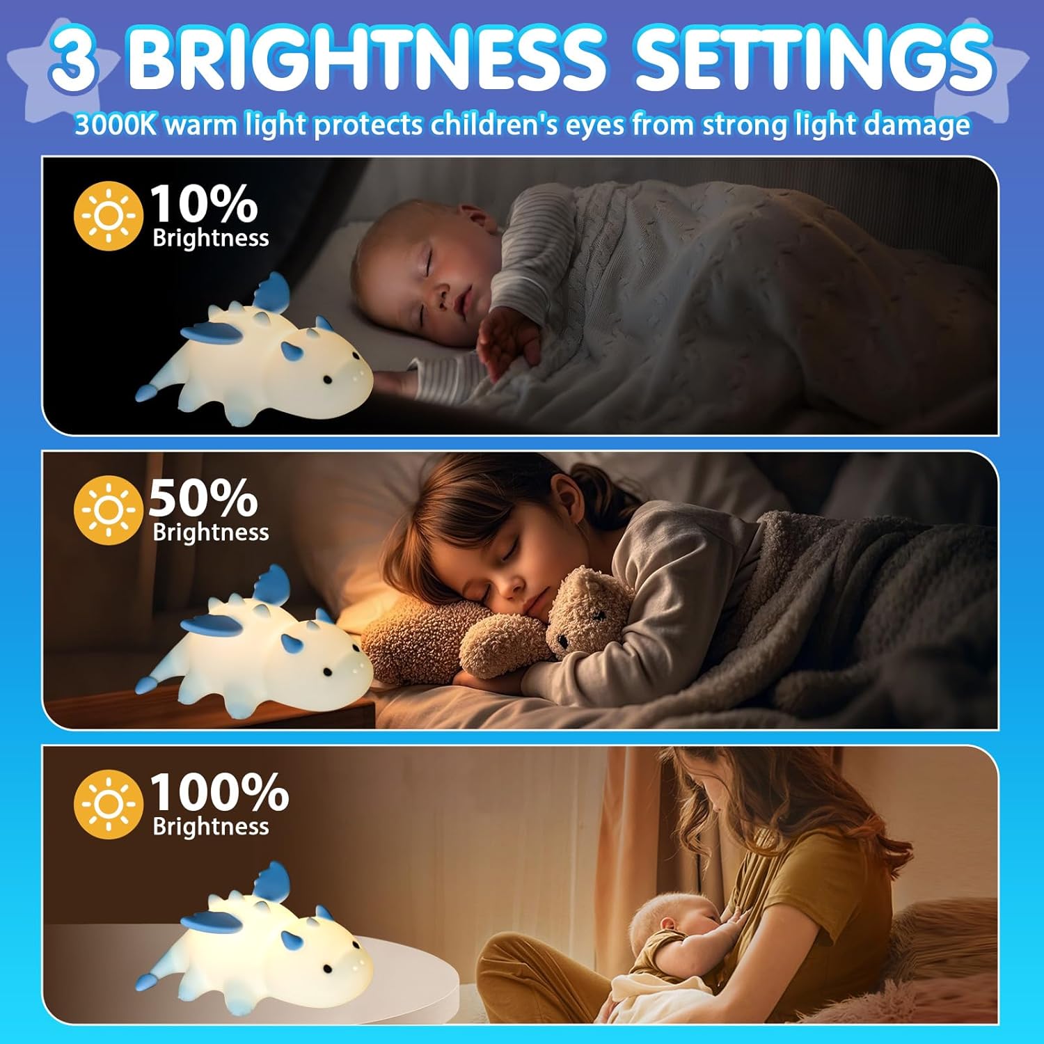 Thumbnail 2 de Drepint Nachtlicht Kinder – Dimmbare Drachen-Nachtlampe aus Silikon, wiederaufladbar, 7 Farben, 3 Helligkeiten, 30-min. Timer