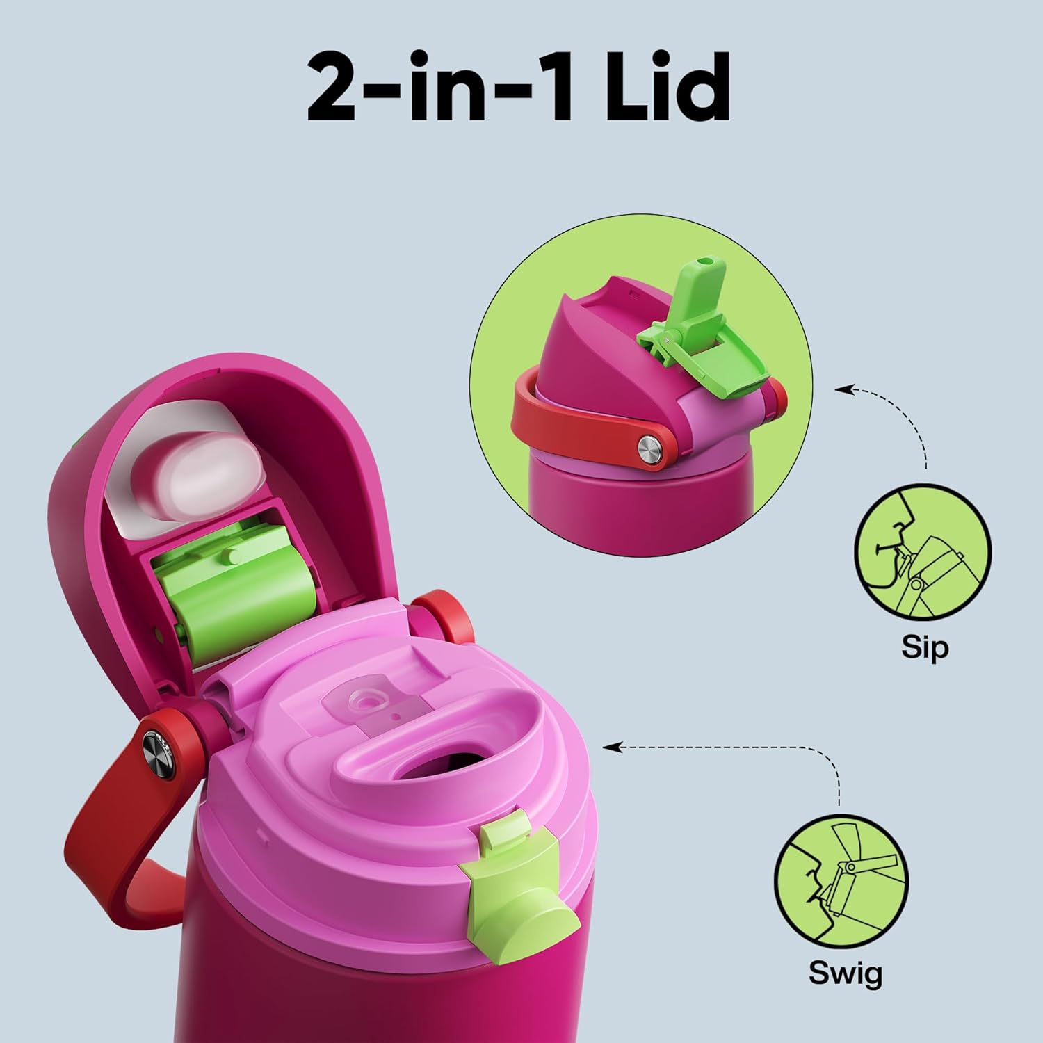 Thumbnail 2 de Encool Insulated Water Bottle with Straw (24 oz, Cerise Pink)