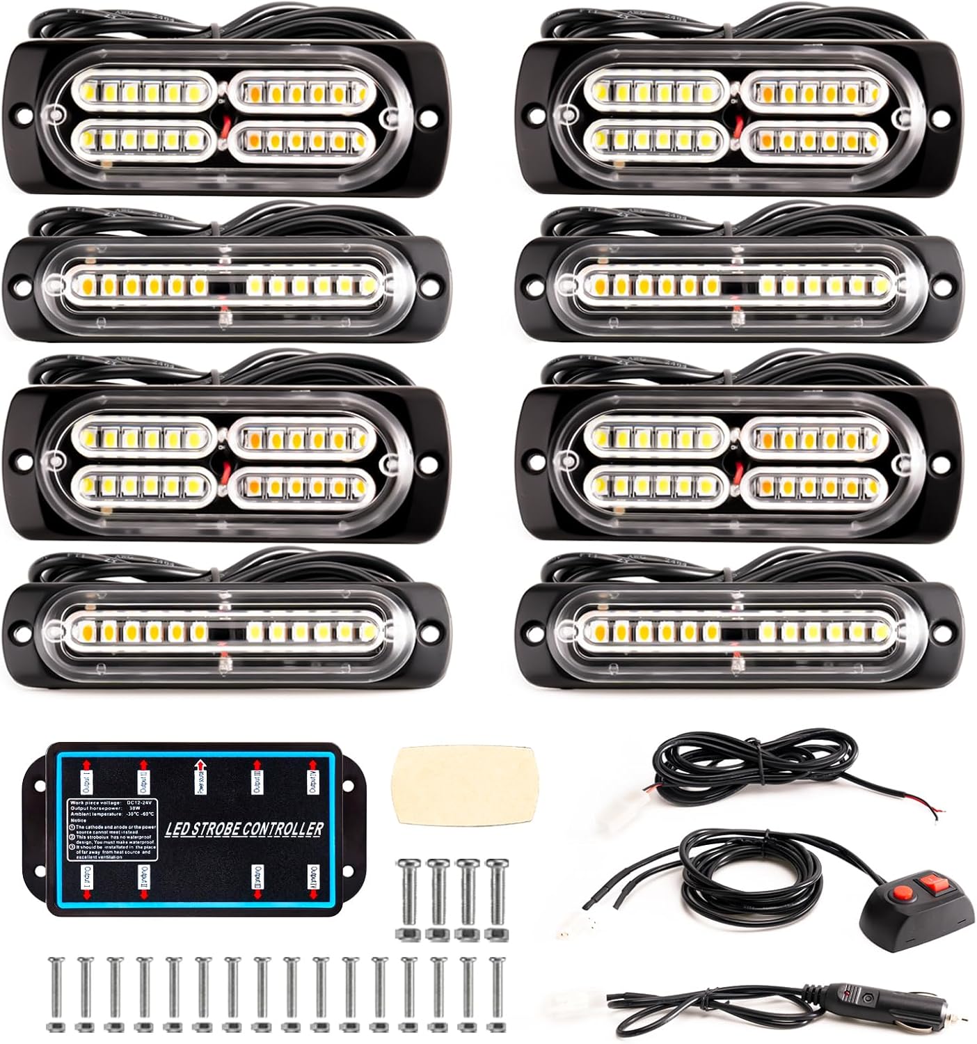 Thumbnail 6 de BooYu 8-pcs Sync Feature LED Emergency Strobe Lights Bar w/ Controller (Amber/White)
