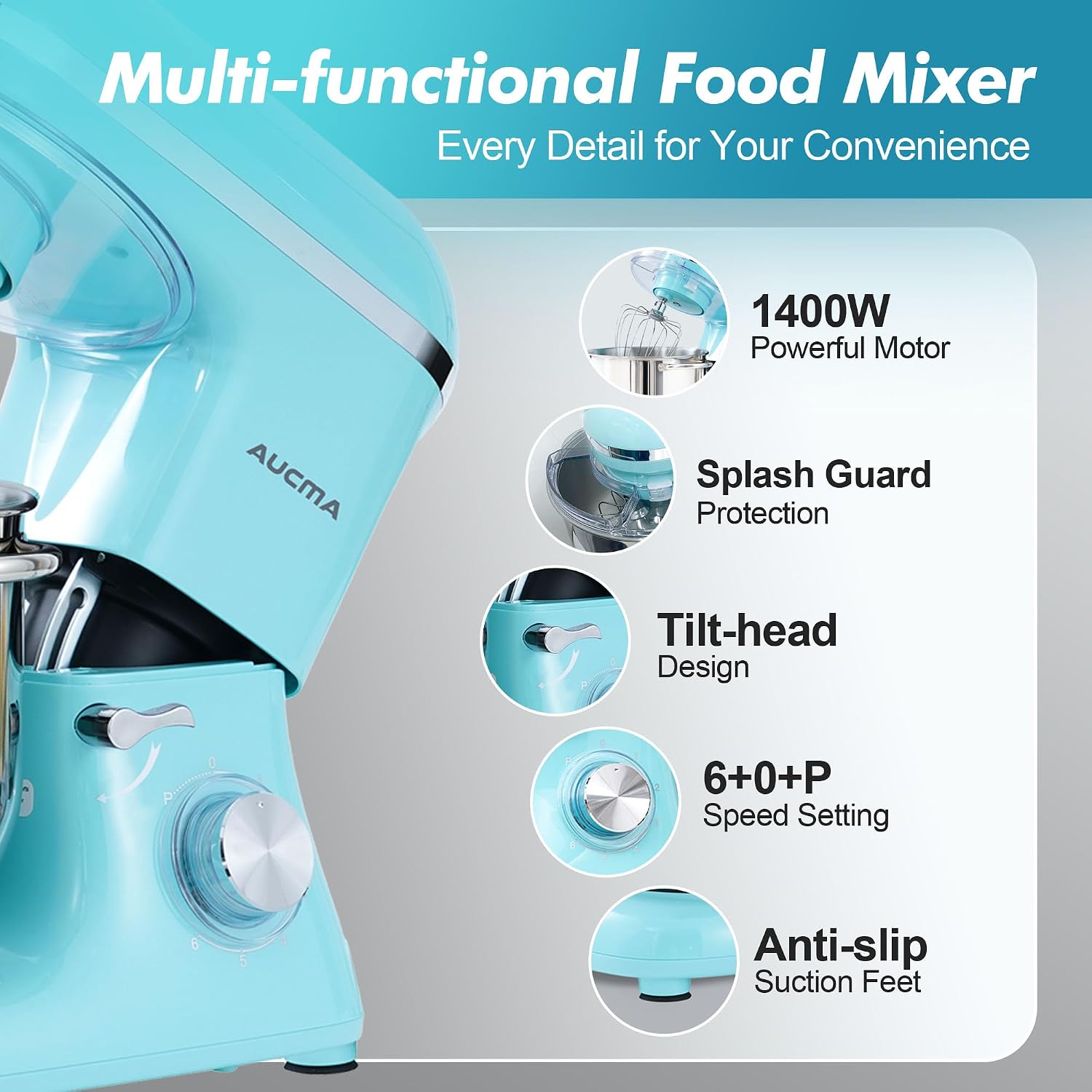 Thumbnail 5 de Aucma Stand Mixer 7.5L, 1400W kitchen mixer 🥣