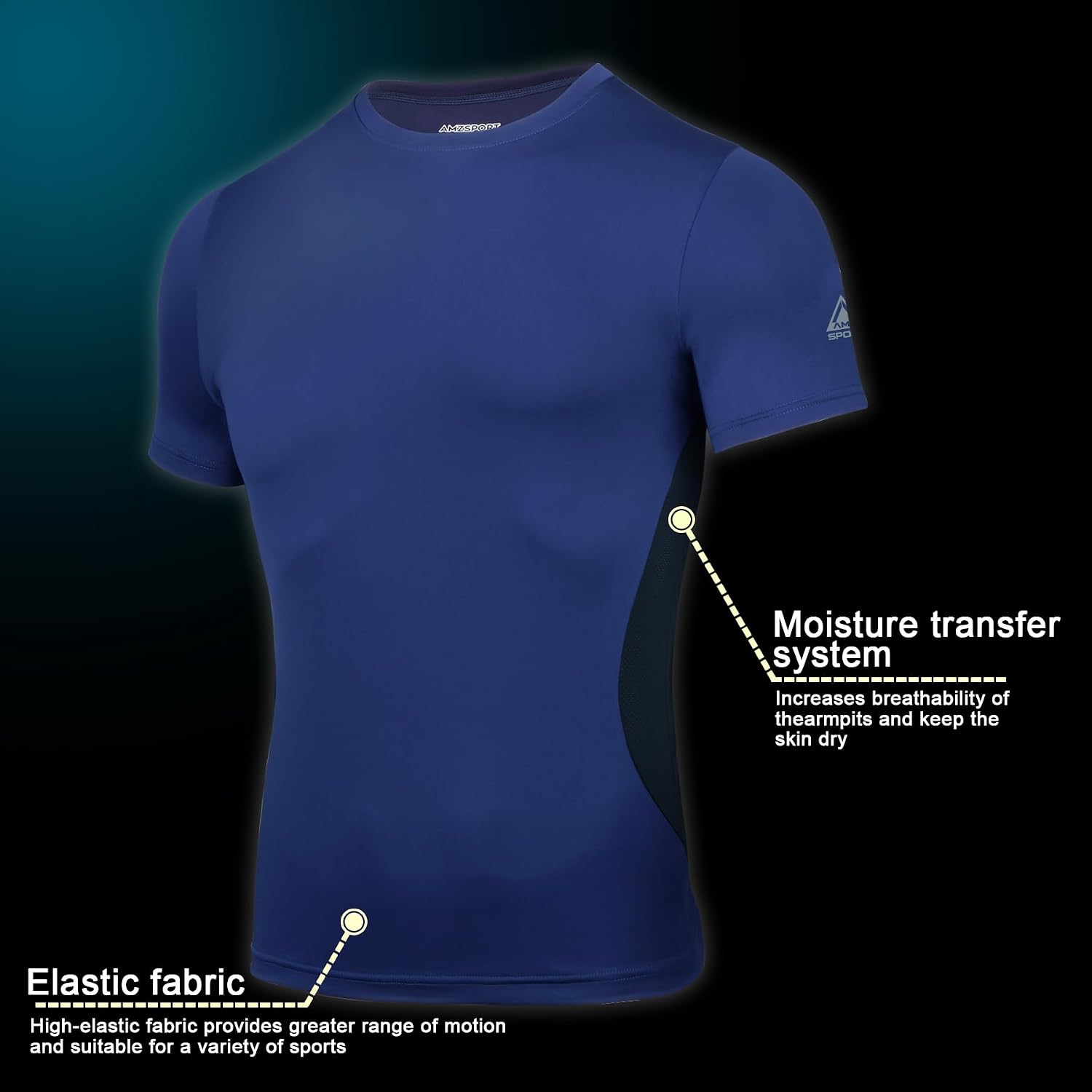Detalle 2 de AMZSPORT Maglietta a compressione da uomo Cool Dry, maniche corte per allenamento e corsa