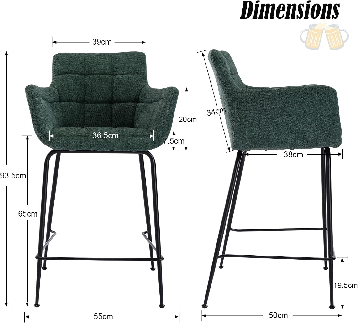 Detalle 2 de chairus EMJ94578CS barkrukken, set van 2 met stoffen bekleding en voetensteun