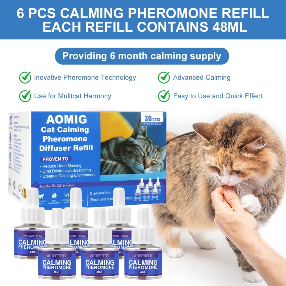 Detalle de Aomig Calmante per Gatti: Diffusore Calmante con 6 Ricariche da 48 ml