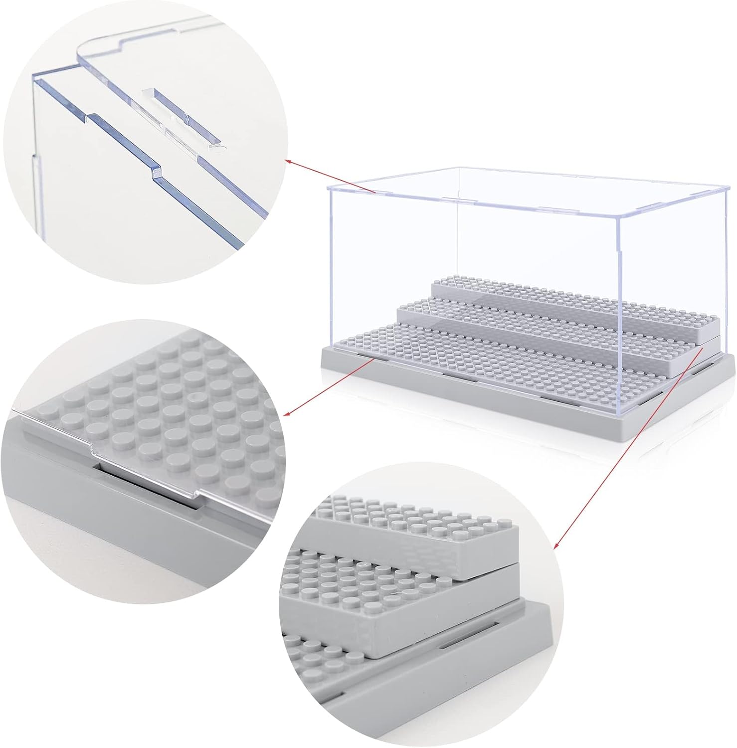 Thumbnail 2 de Mlikero 2 Pack Minifigure Display Case – Clear Grey Acrylic 3-Step Display for Action Figures and Bricks