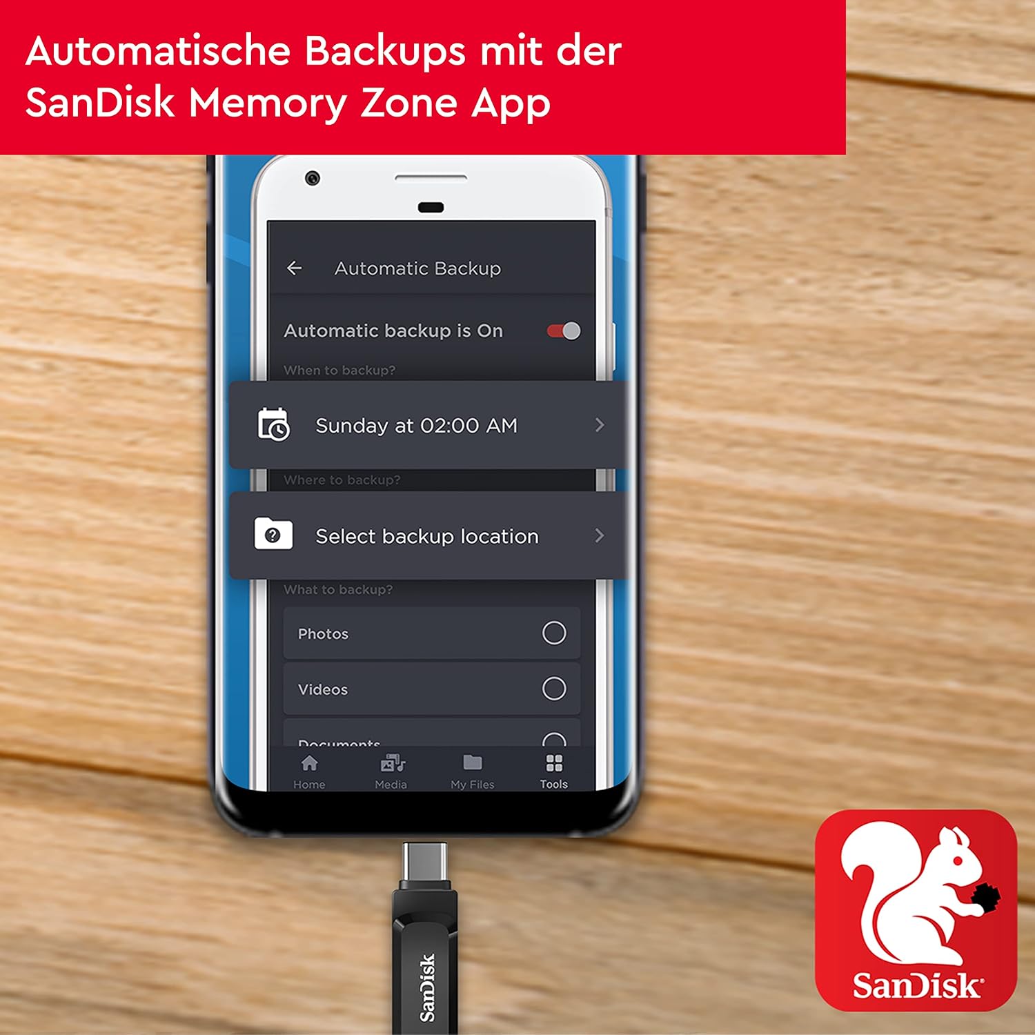Detalle de SANDISK Ultra Dual Drive Go 128 GB – USB‑C & USB‑A Speicher für Android, 400 MB/s, als Schlüsselanhänger nutzbar