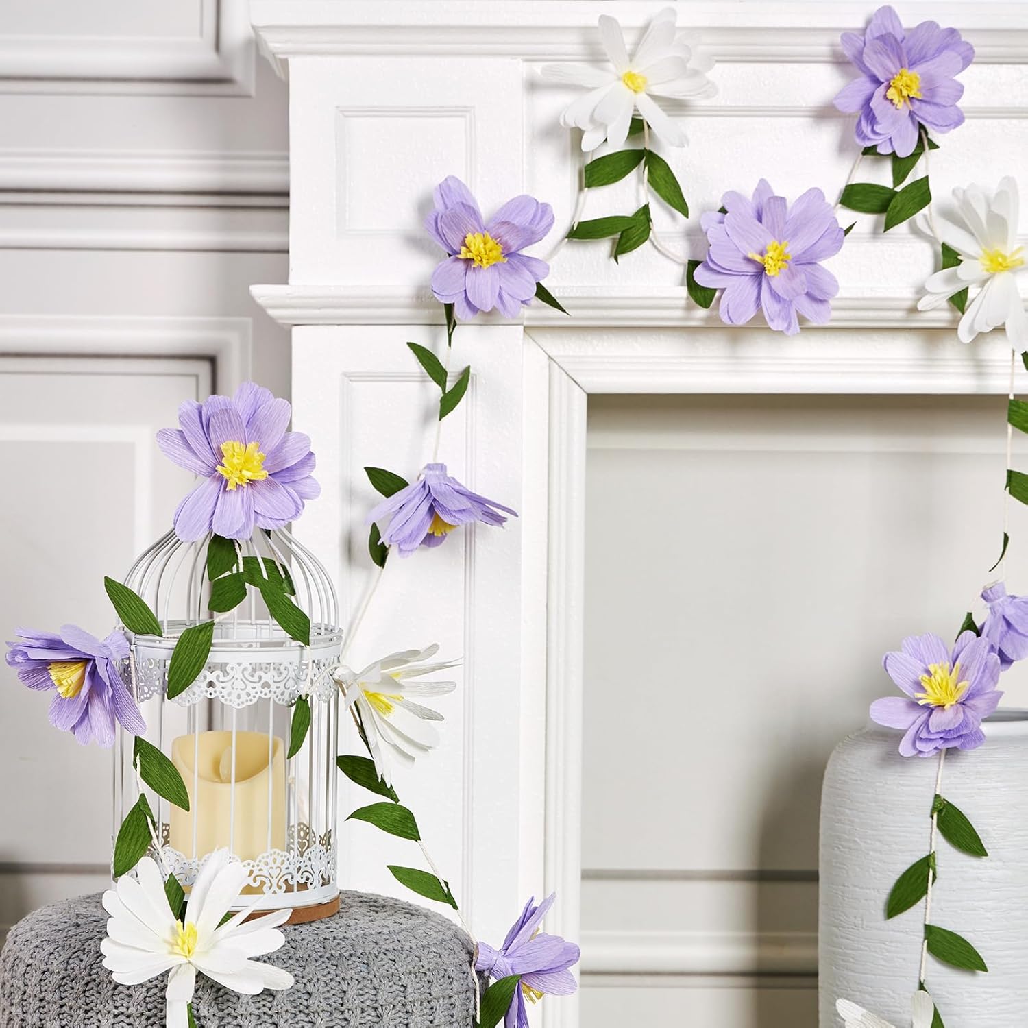 Thumbnail 2 de SUNBEAUTY Crepe Paper Flowers Banner – Purple Wildflower Garland for Spring Decorations