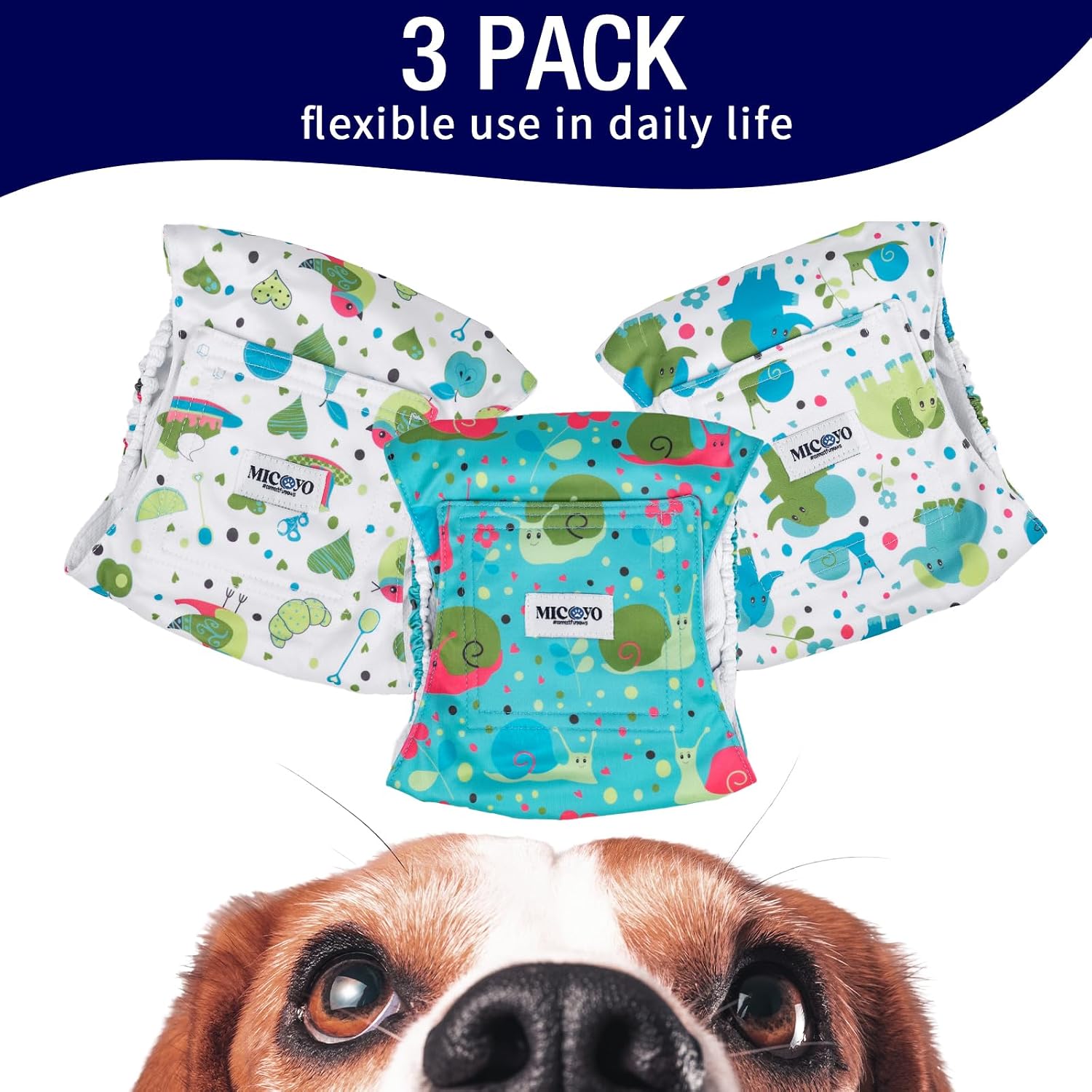 Detalle de MICOOYO Belly Bands for Dogs – Reusable Male Dog Nappies (3 Pack)