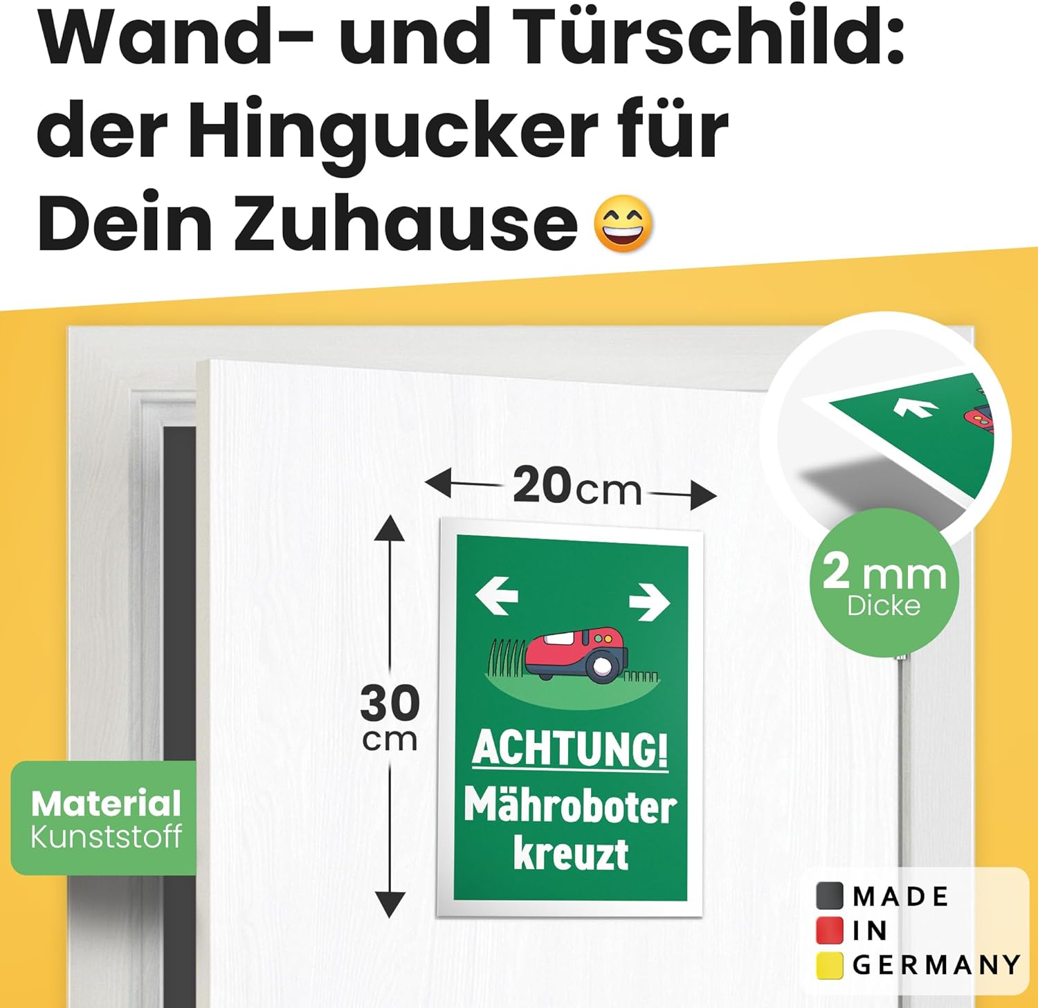 Thumbnail 1 de DankeDir! „Mähroboter kreuzt“-Hinweisschild (30 x 20 cm) – wetterfestes Gartenschild aus Kunststoff