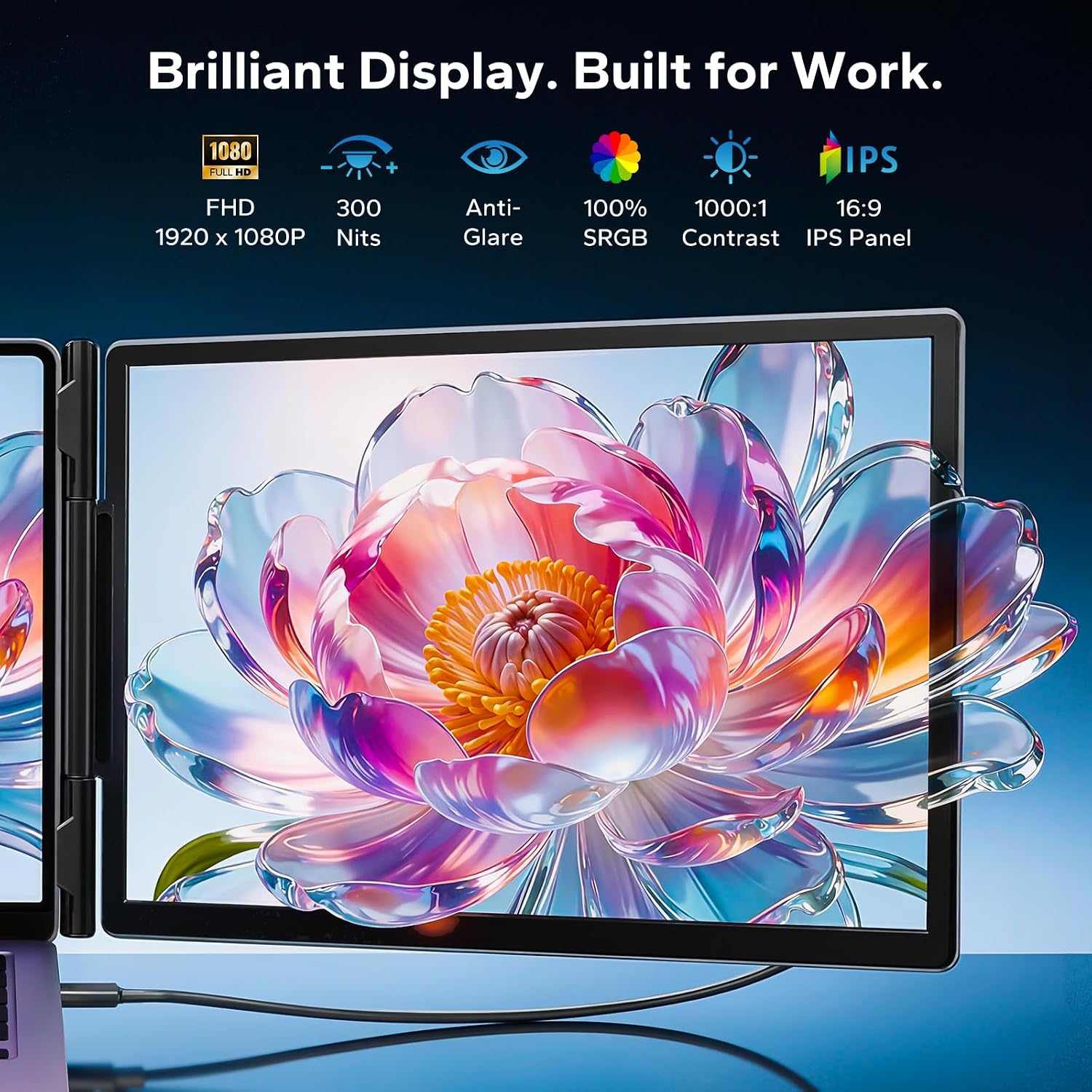 Thumbnail 1 de Laptop Screen Extender: Triple 14"-14" to 17.3" USB-C Portable Monitor for On-the-Go Multi-Tasking
