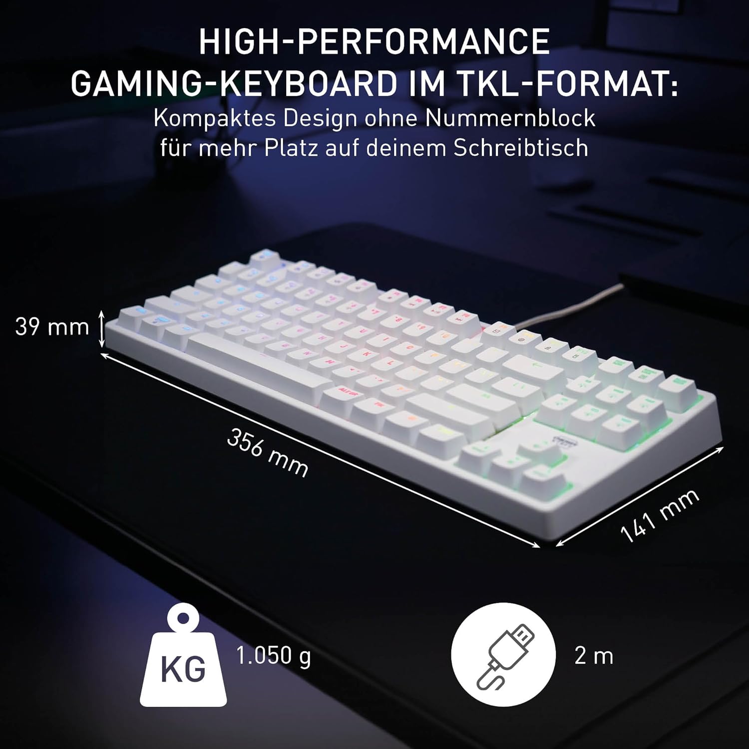 Thumbnail 1 de CHERRY XTRFY K4V2 TKL – kabelgebundene Gaming-Tastatur (QWERTZ, MX2A RED, RGB, 1000 Hz) in Weiß