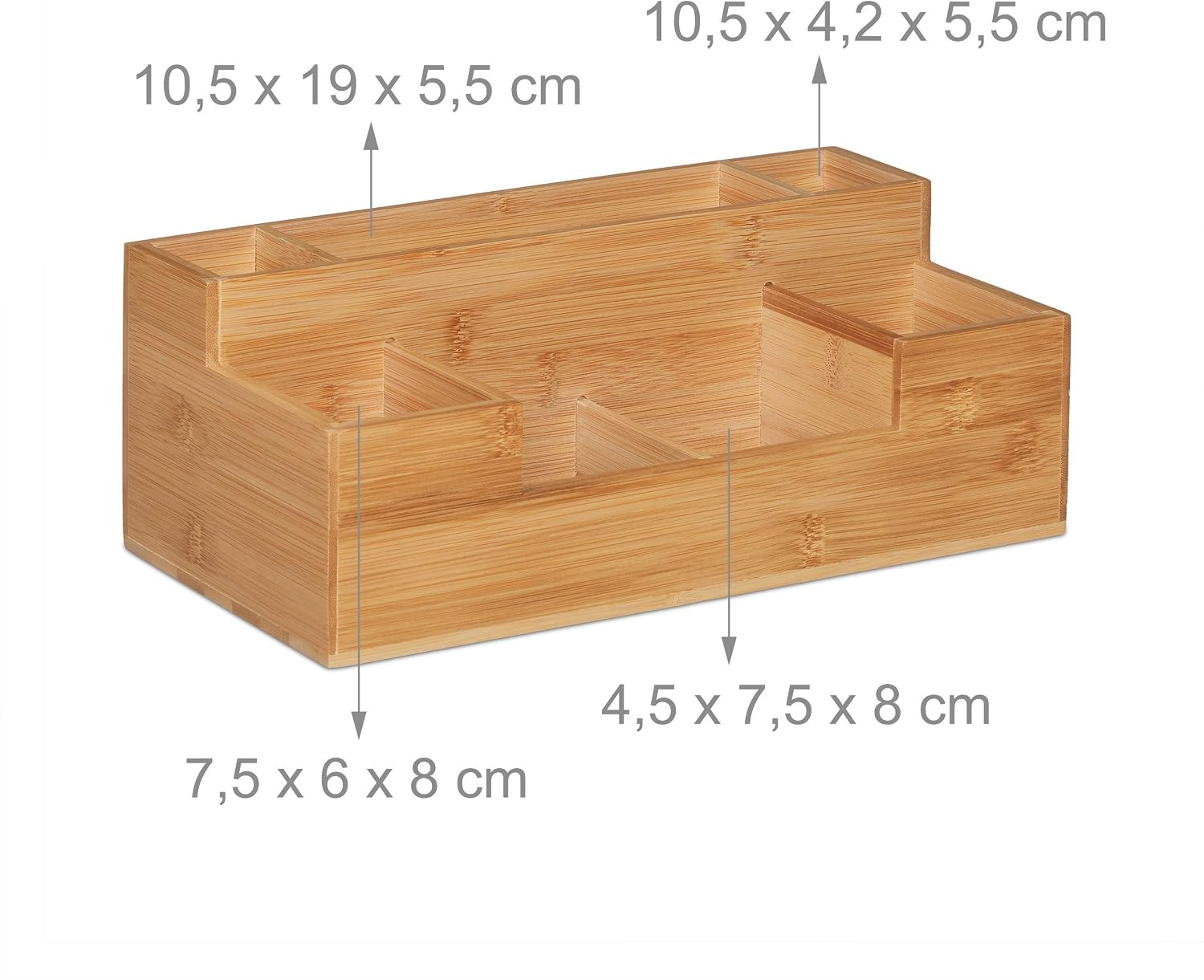 Detalle de Relaxdays Organiseur de Bureau en bambou – 7 compartiments, 11x30x15 cm, naturel