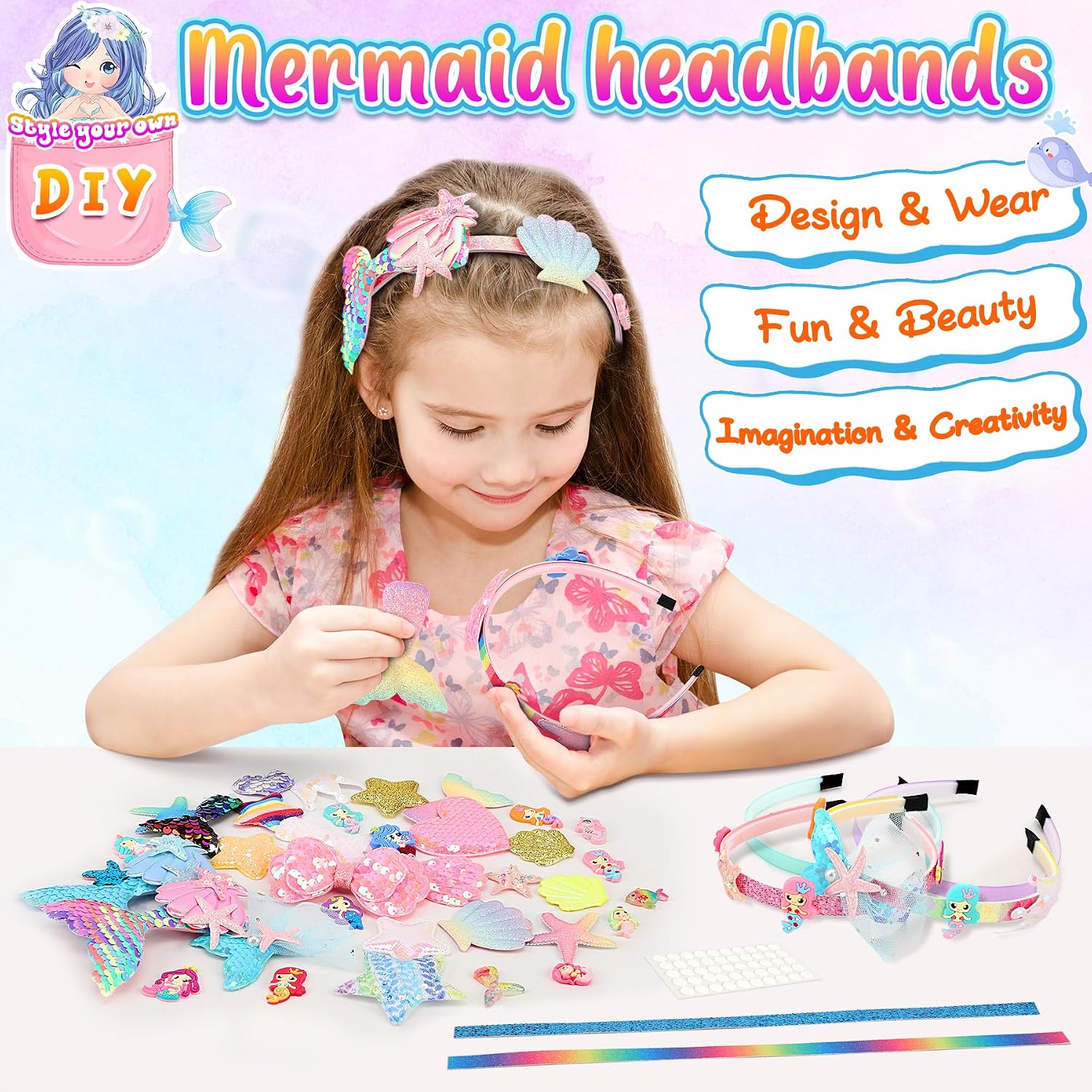 Detalle de Pourbibi DIY Mermaid Headbands Kit for Girls 3+