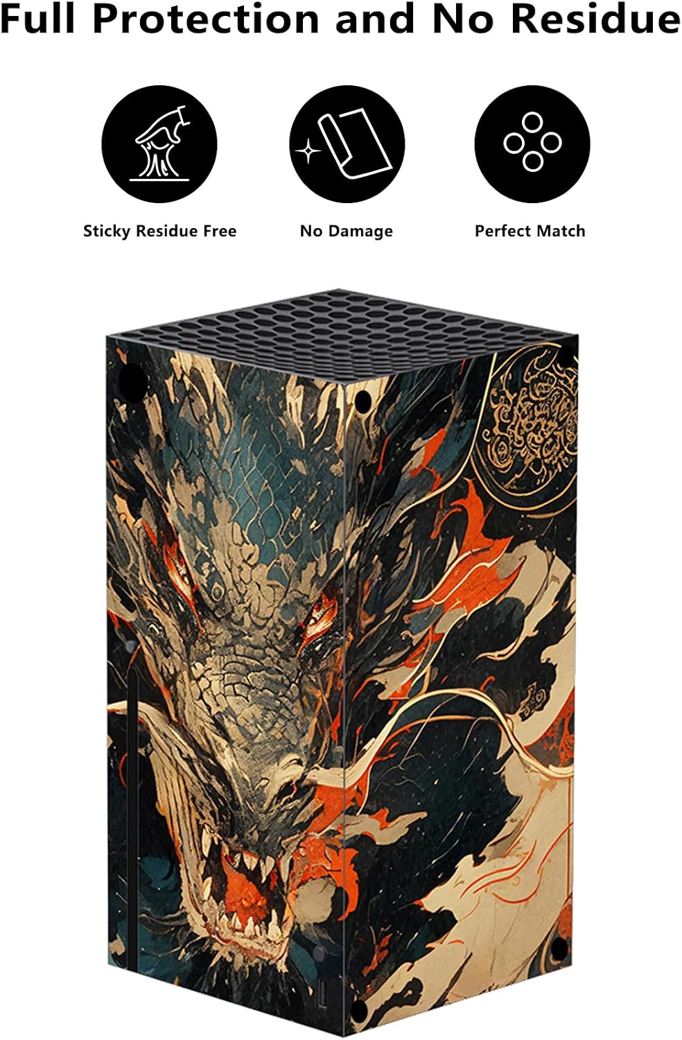 Detalle de PlayVital Dragon's Fury Vinyl Skins for Xbox Series X: Protective, Customisable Wraps for Console and Controller