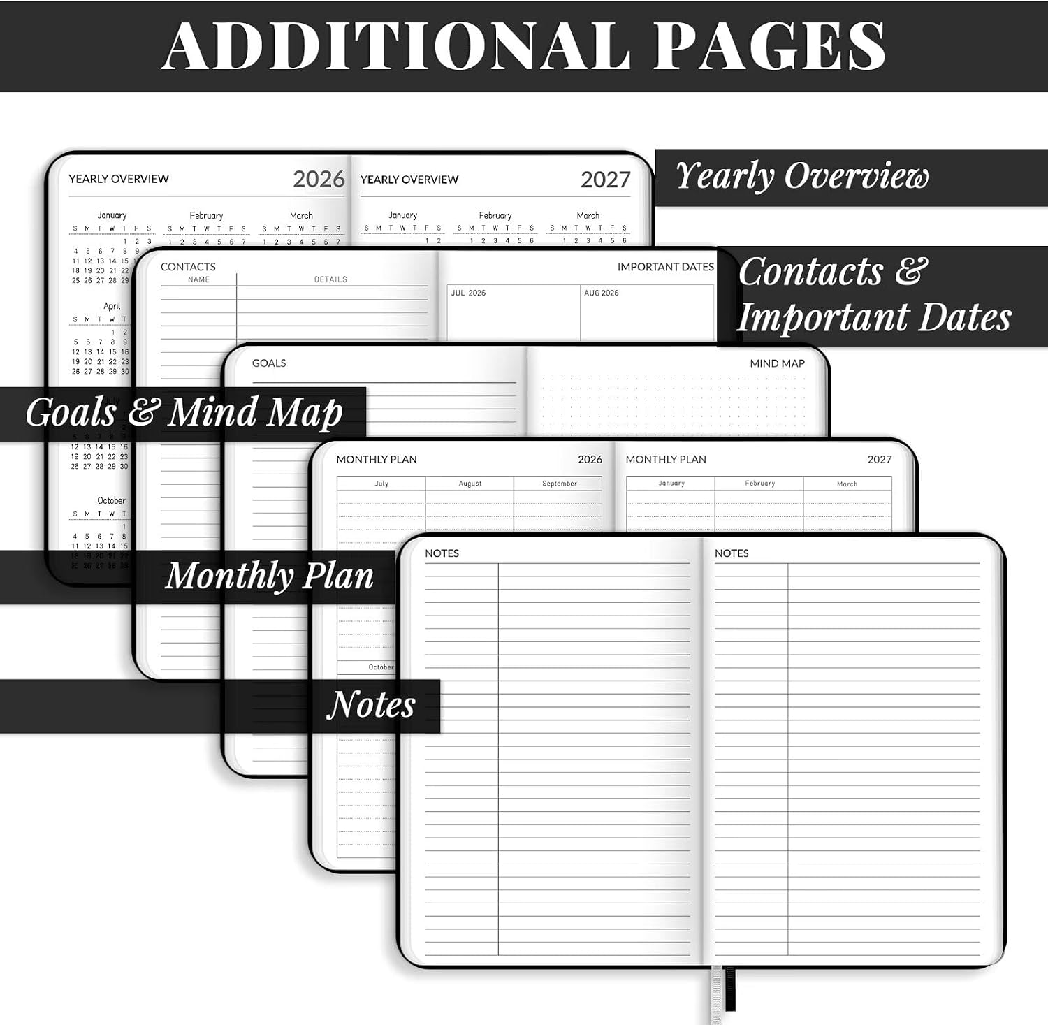 Detalle 1 de Lonely Oak 2026-2027 A5 Academic Planner, Black Faux-Leather Cover