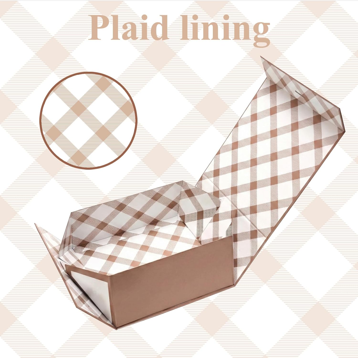 Detalle de Tekhoho Scatola Regalo Oro Rosa 22x22x10 cm con coperchio magnetico e fodera plaid