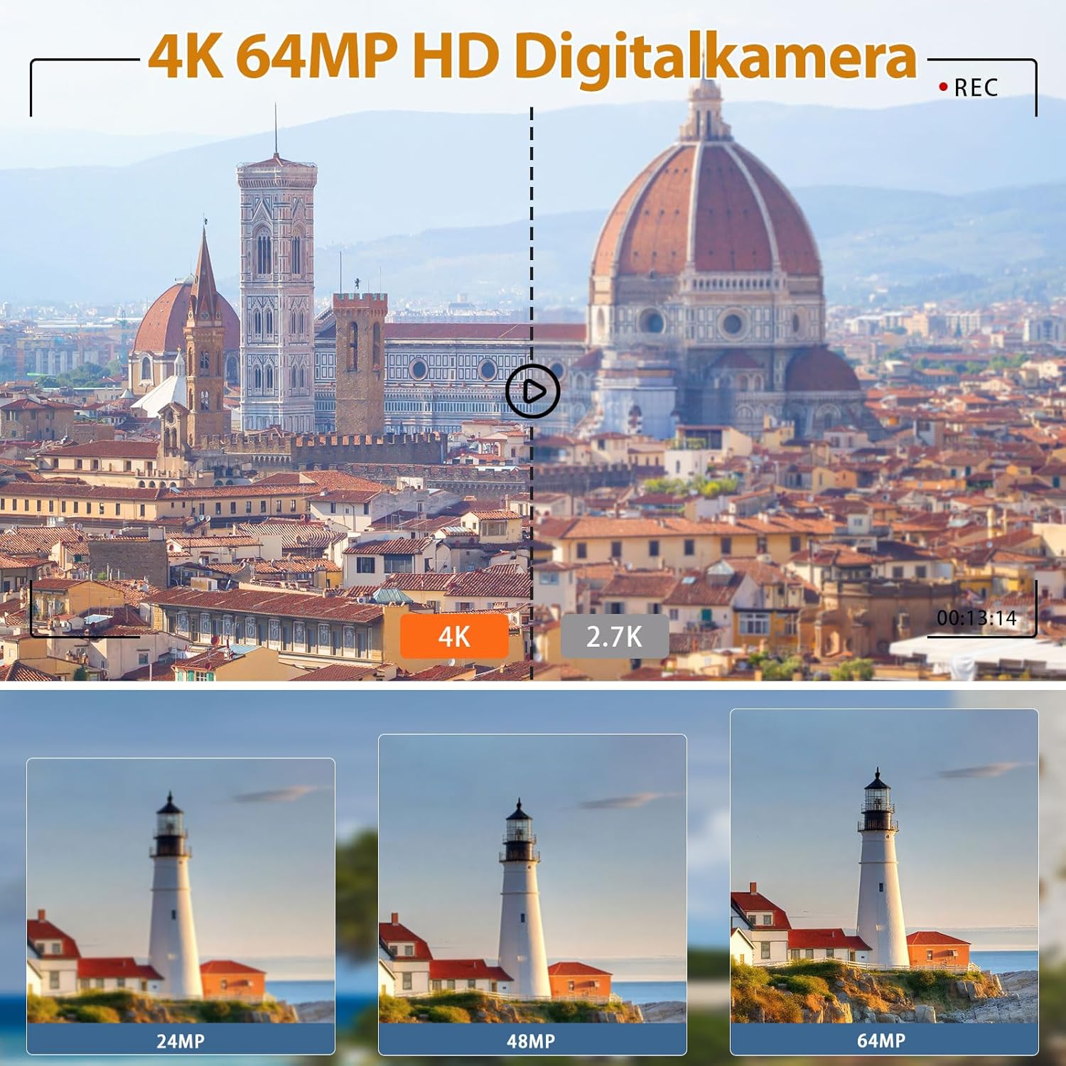 Detalle de Digitalkamera 4K mit WLAN, 64 MP und 18x Digitalzoom – idealer Einstieg für Reise-Vlogs