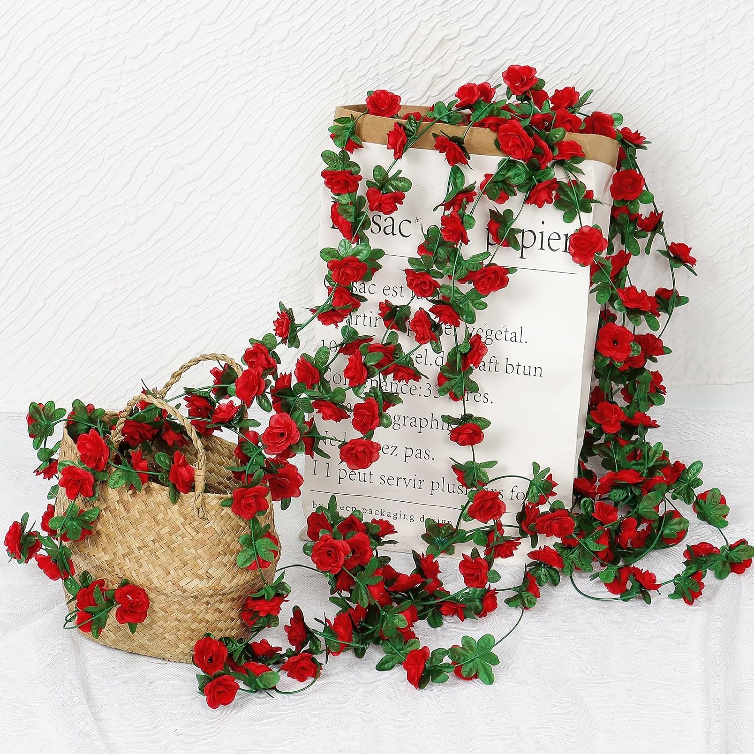 Thumbnail 6 de KHOYIME 9 Pack 72 FT Artificial Flower Garland (Red Roses) – Silk-Style Faux Vine for Outdoor & Wedding Decor