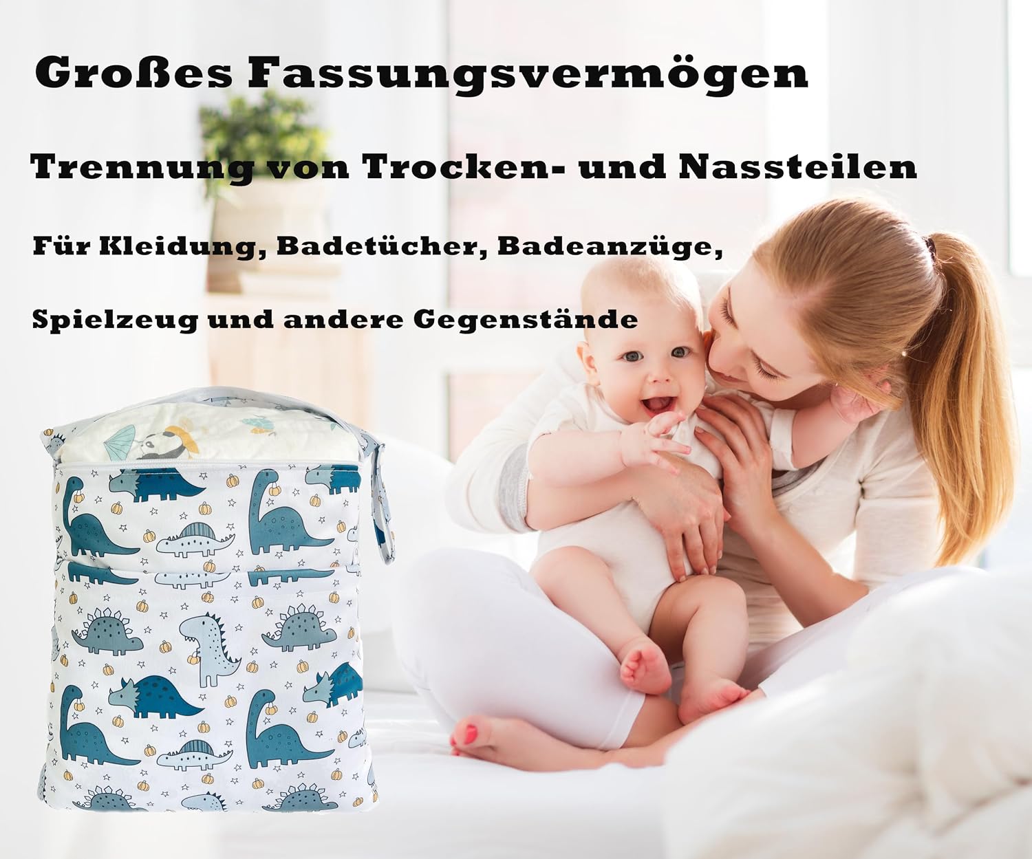 Detalle de TRASUN Wetbag 2er Set – wasserdichte Nass- und Trockenaufbewahrung für Windeln, Reisetasche und mehr
