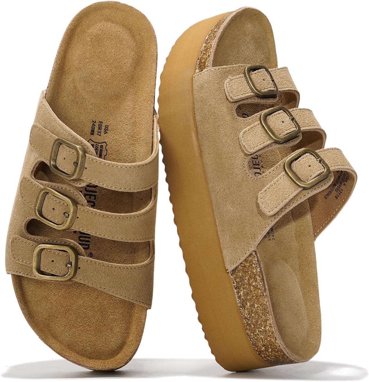 Detalle de Project Cloud 3-Strap Platform Sandals in Genuine Leather for Women (Memory Foam Insole)
