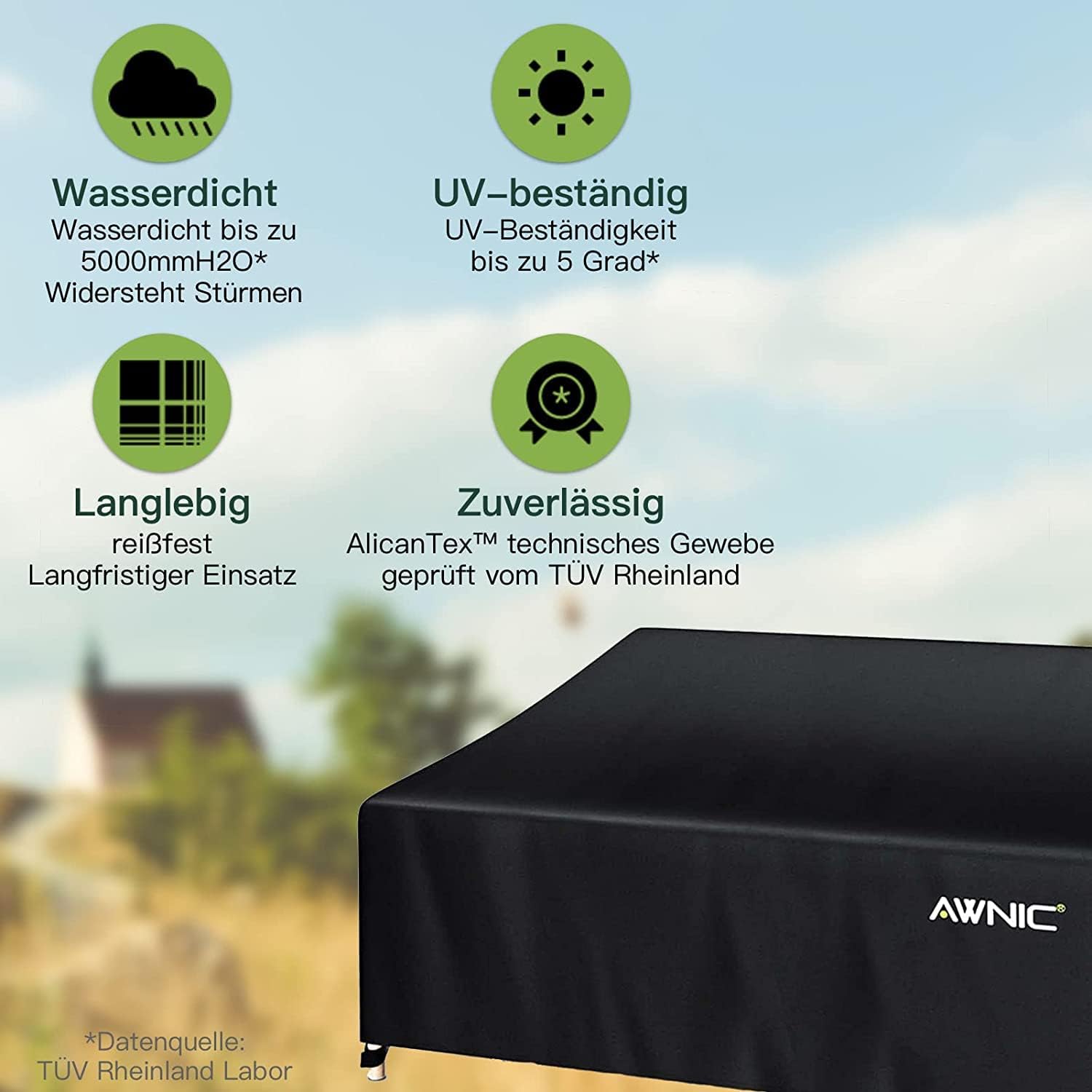 Detalle de AWNIC S220-3D tuinbankhoes voor 3-zits loungebank, waterdicht en uv-bestendig