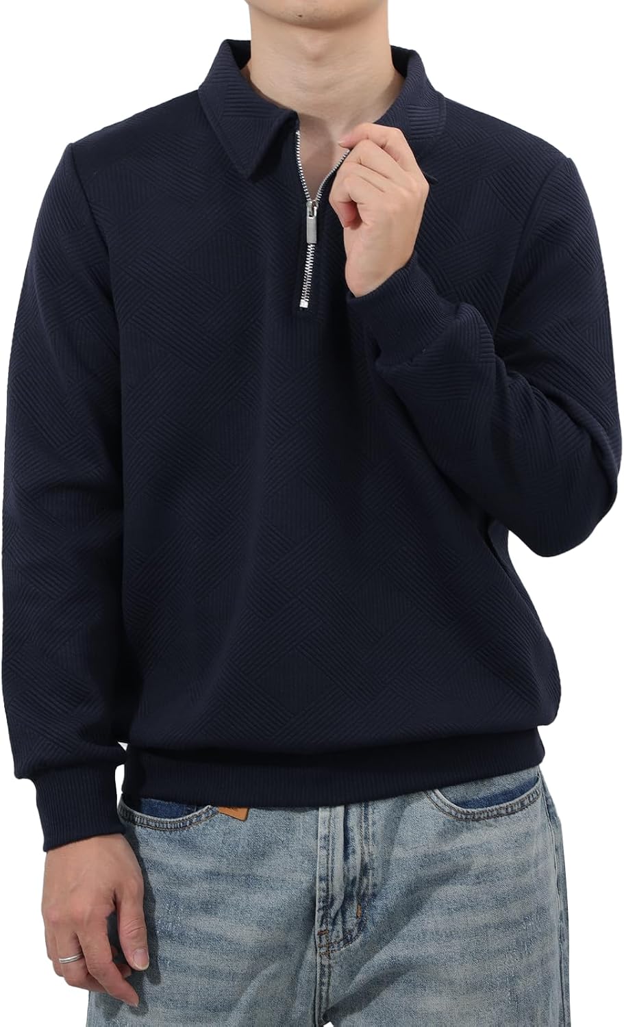 Detalle de Pull homme en tricot à col rabattu zippé 1/4 Jywmsc