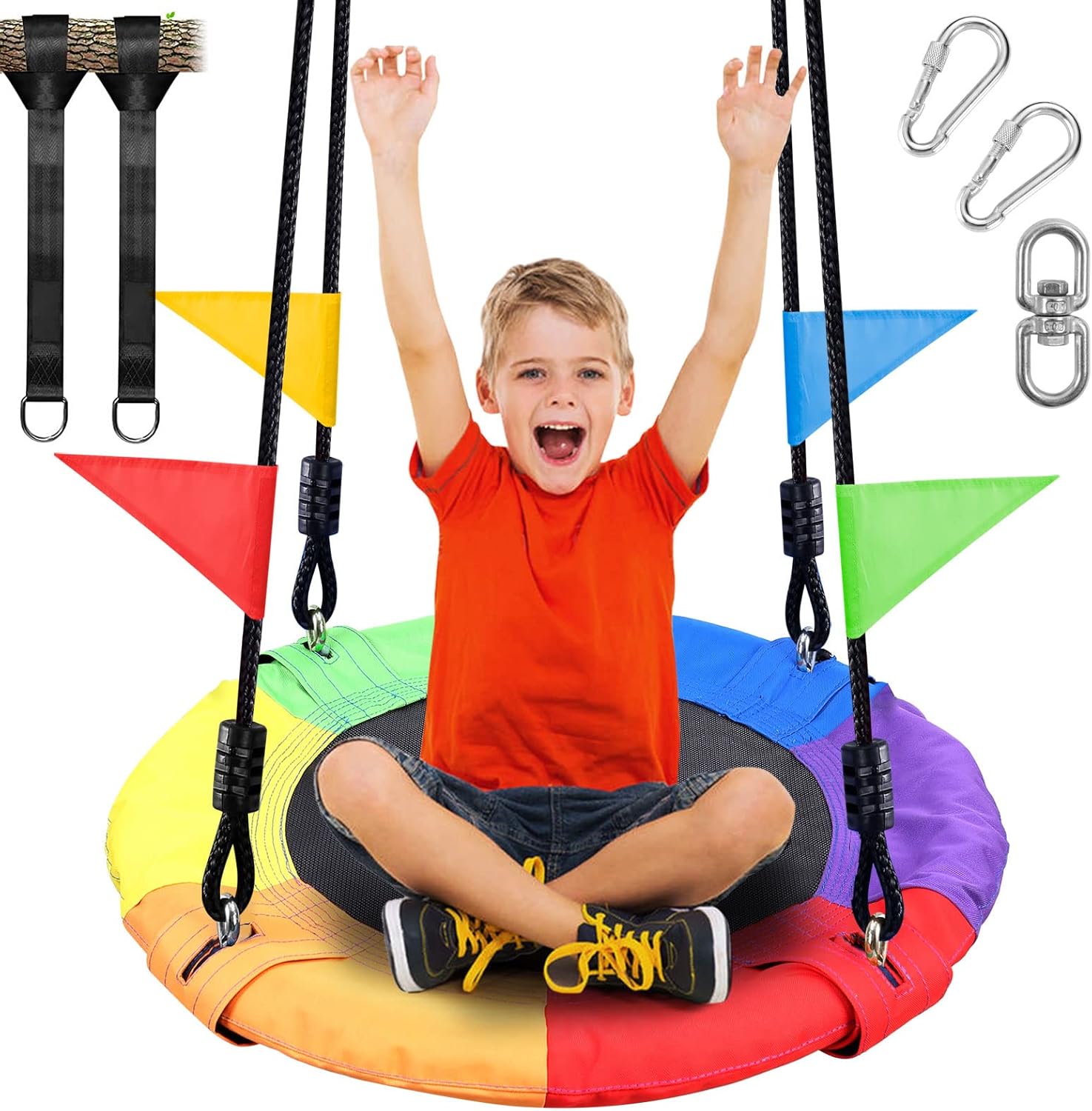 Detalle de Odoland 24-Inch Tree Swing Net Swing with Detachable Ropes — Durable 900D Oxford Fabric, 660lb Load, Indoor/Outdoor