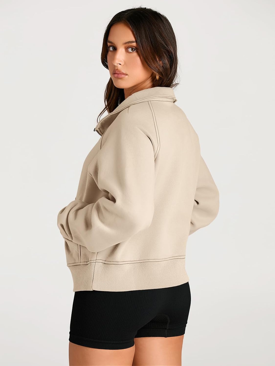 Detalle de AUTOMET Cropped Quarter-Zip Fleece Hoodie for Women