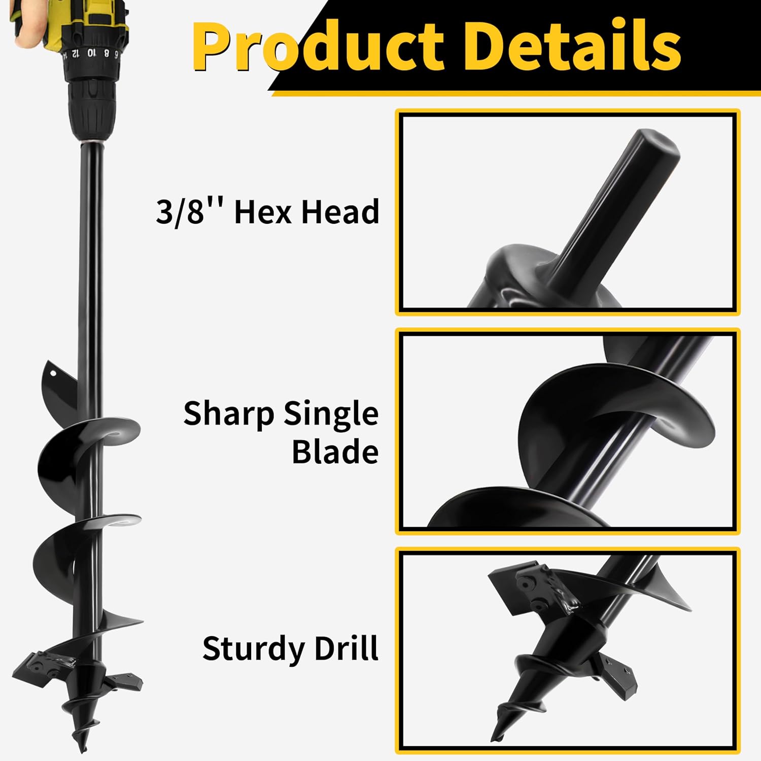 Detalle de TCBWFY 4"x32" Garden Auger Drill Bit with Dual Blades, HSS Spiral