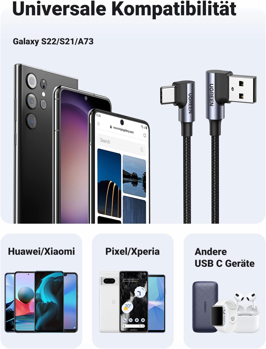 Thumbnail 6 de UGREEN USB C Ladekabel Winkel 2m