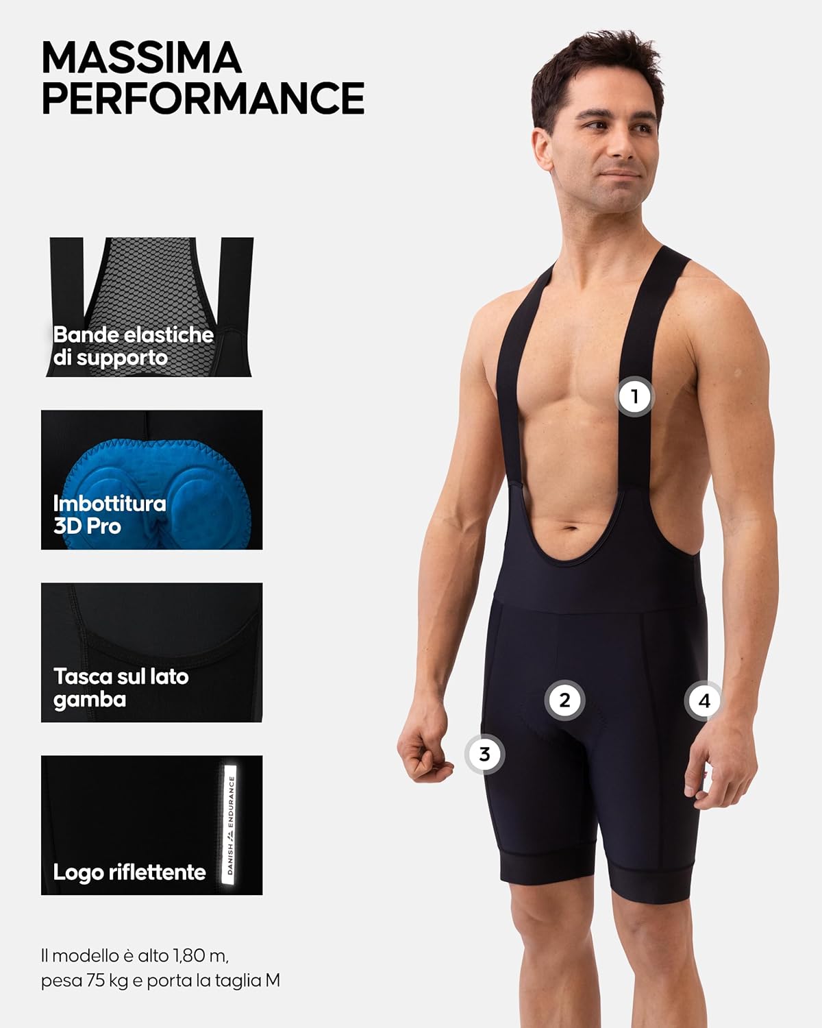 Detalle 2 de DANISH ENDURANCE Salopette da ciclismo Uomo Quick Dry