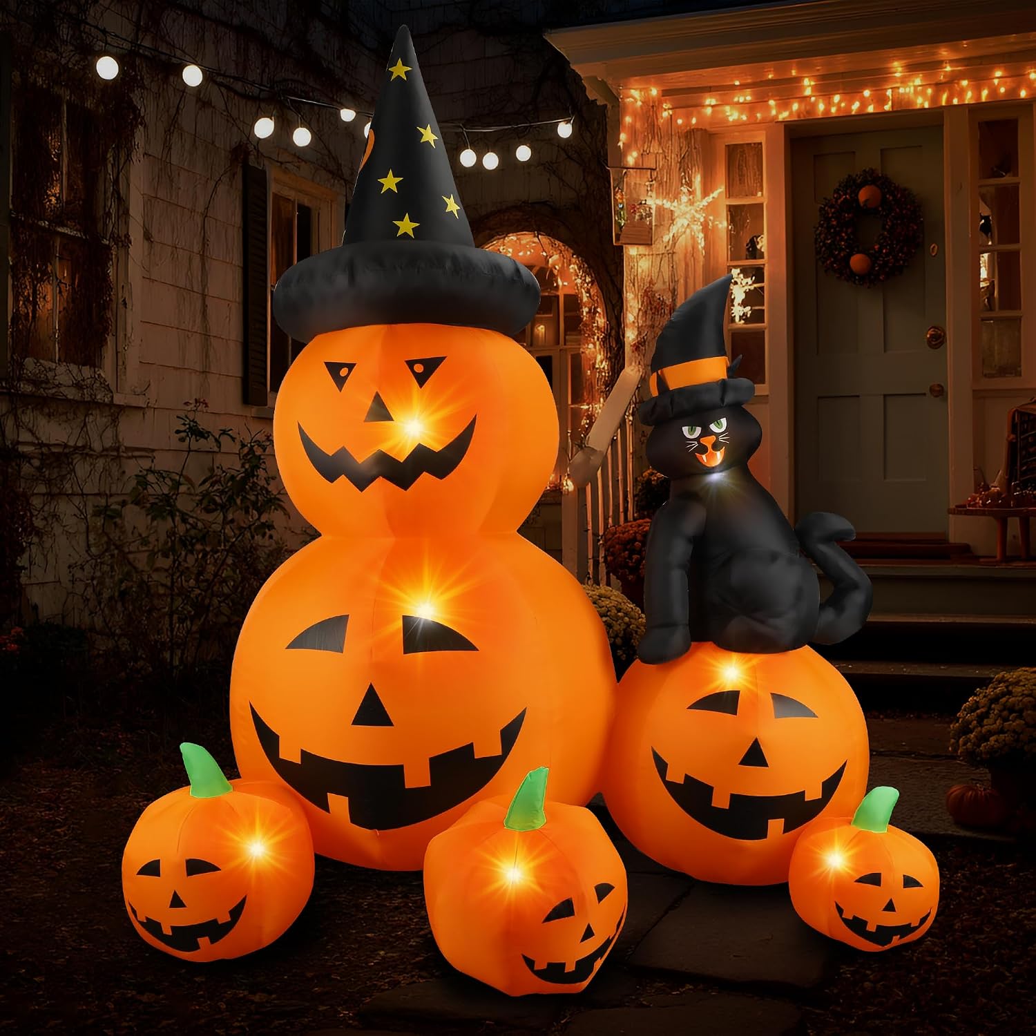 Detalle de NovaFloat 01 6-Ft Halloween Inflatable with Pumpkin Patch, Black Cat & LEDs