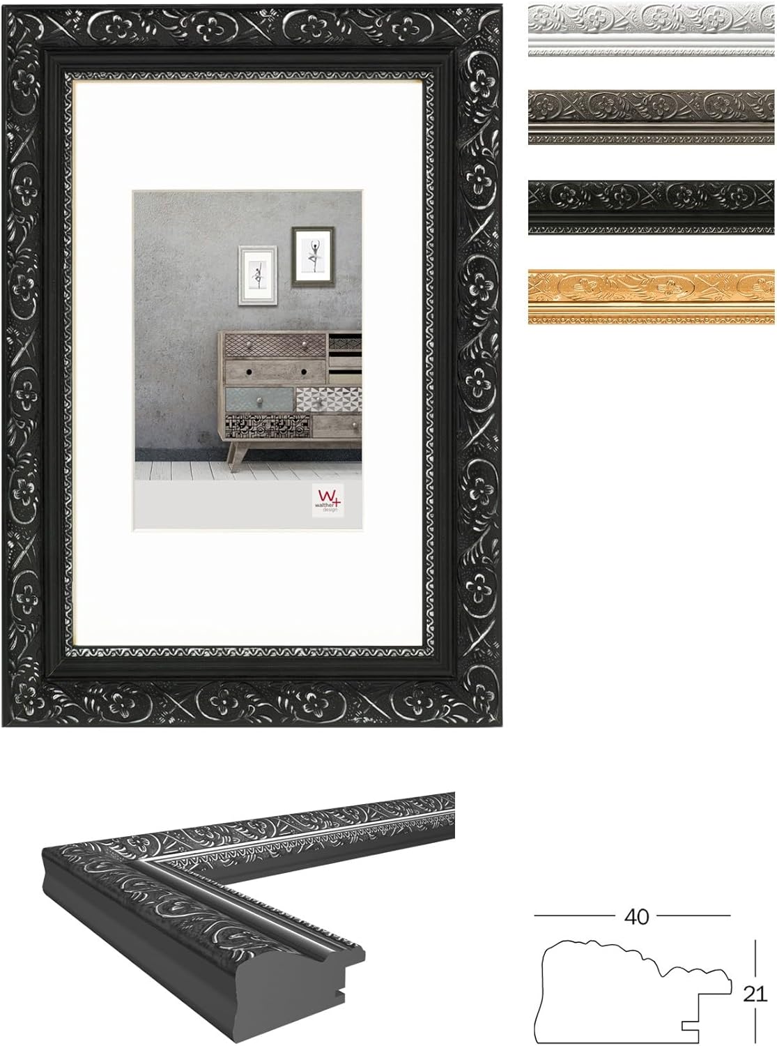 Thumbnail 1 de Cadre Photo Walther Design Blanc 40 x 50 cm Baroque CR050W