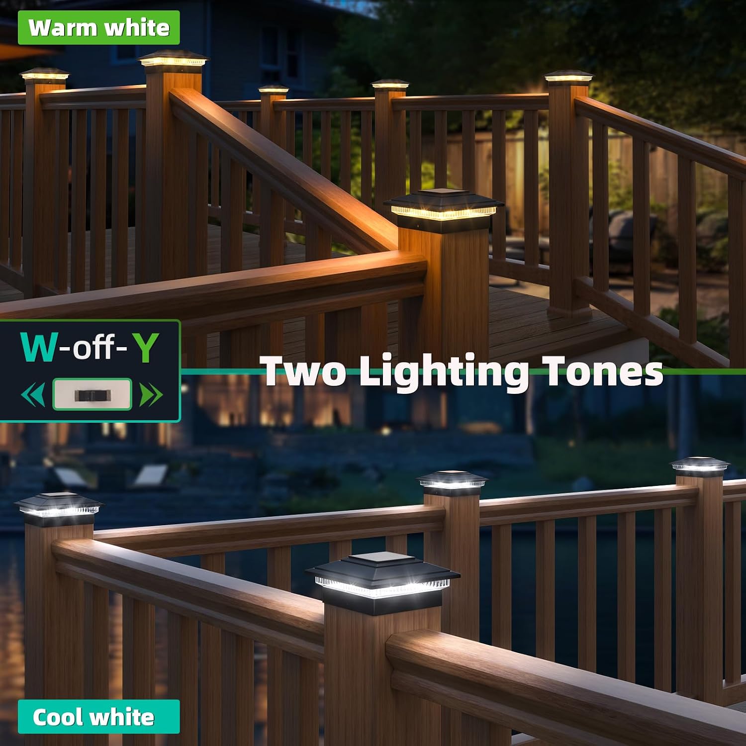 Detalle de JOFIOS TZ28 Solar Post Cap Lights, 12-Pack, Dual-Colour LED, Waterproof