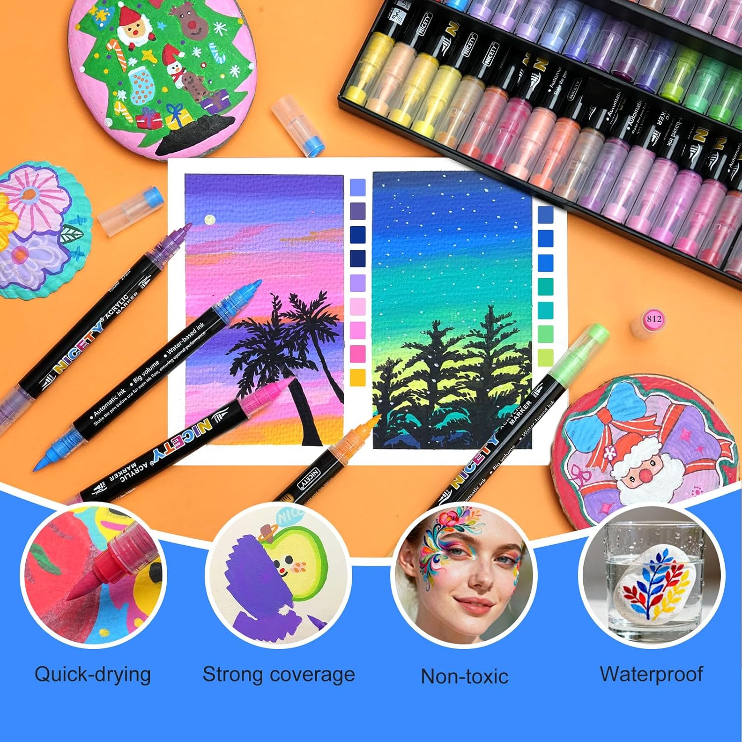 Detalle 2 de NICETY 54 Colours Dual Tip Acrylic Paint Pens Set – A practical multi-surface choice