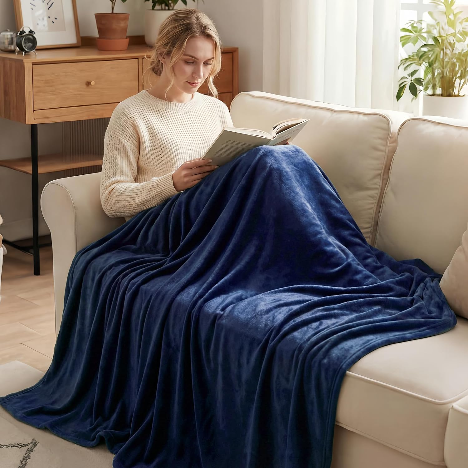 Thumbnail 1 de Exclusivo Mezcla 50x70-Inch Fleece Throw Blanket, Navy Blue, Double-Sided Brushed Flannel
