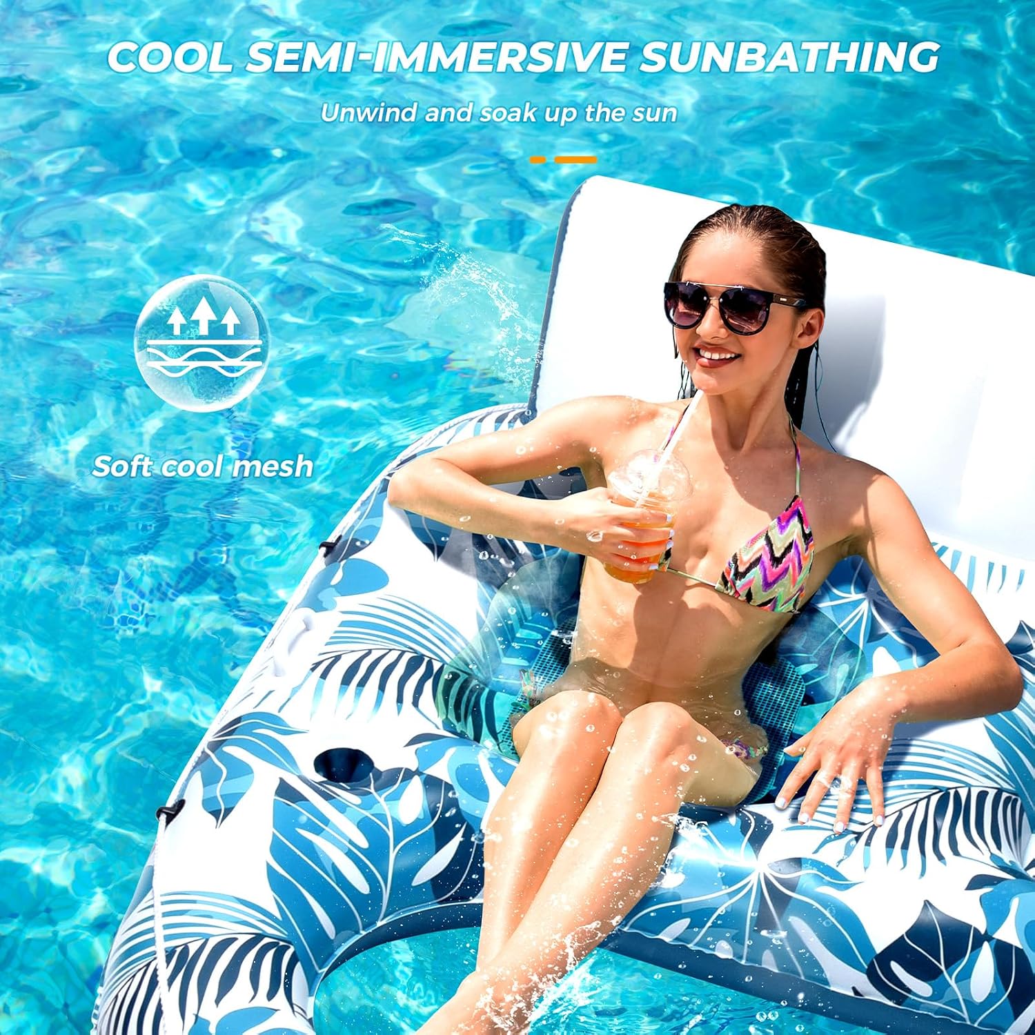 Detalle de JCLEAL 2-Person Pool Floats: Extra Large Inflatable Lounger with Backrest and Cup Holders