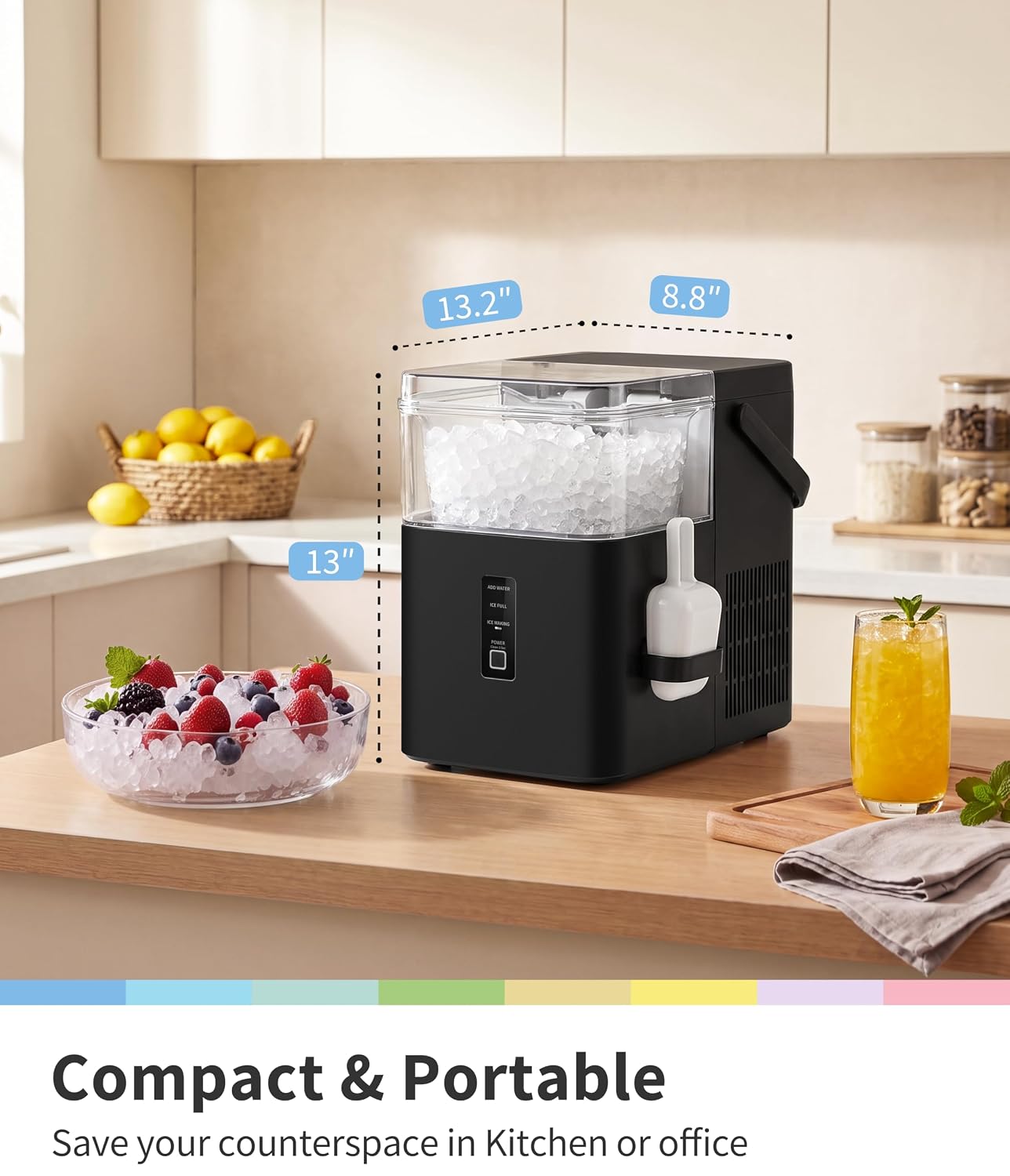 Detalle de COMFEE’ CERI33NB0ABB Countertop Nugget Ice Maker, Self-Cleaning, 33 lb Output