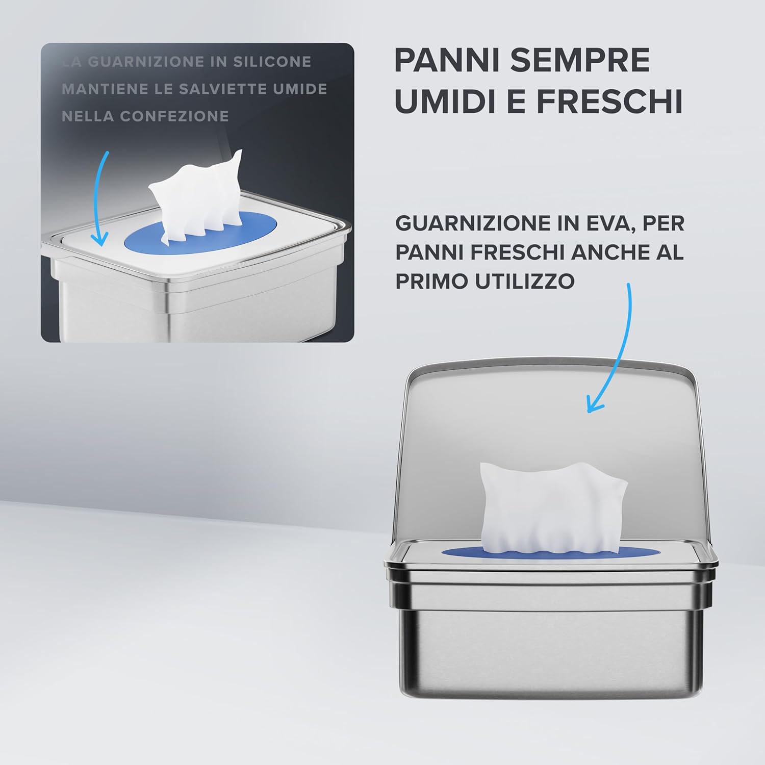 Thumbnail 1 de Ovimar scatola per salviette umidificate con coperchio Taksensand in acciaio inox lucidato argento