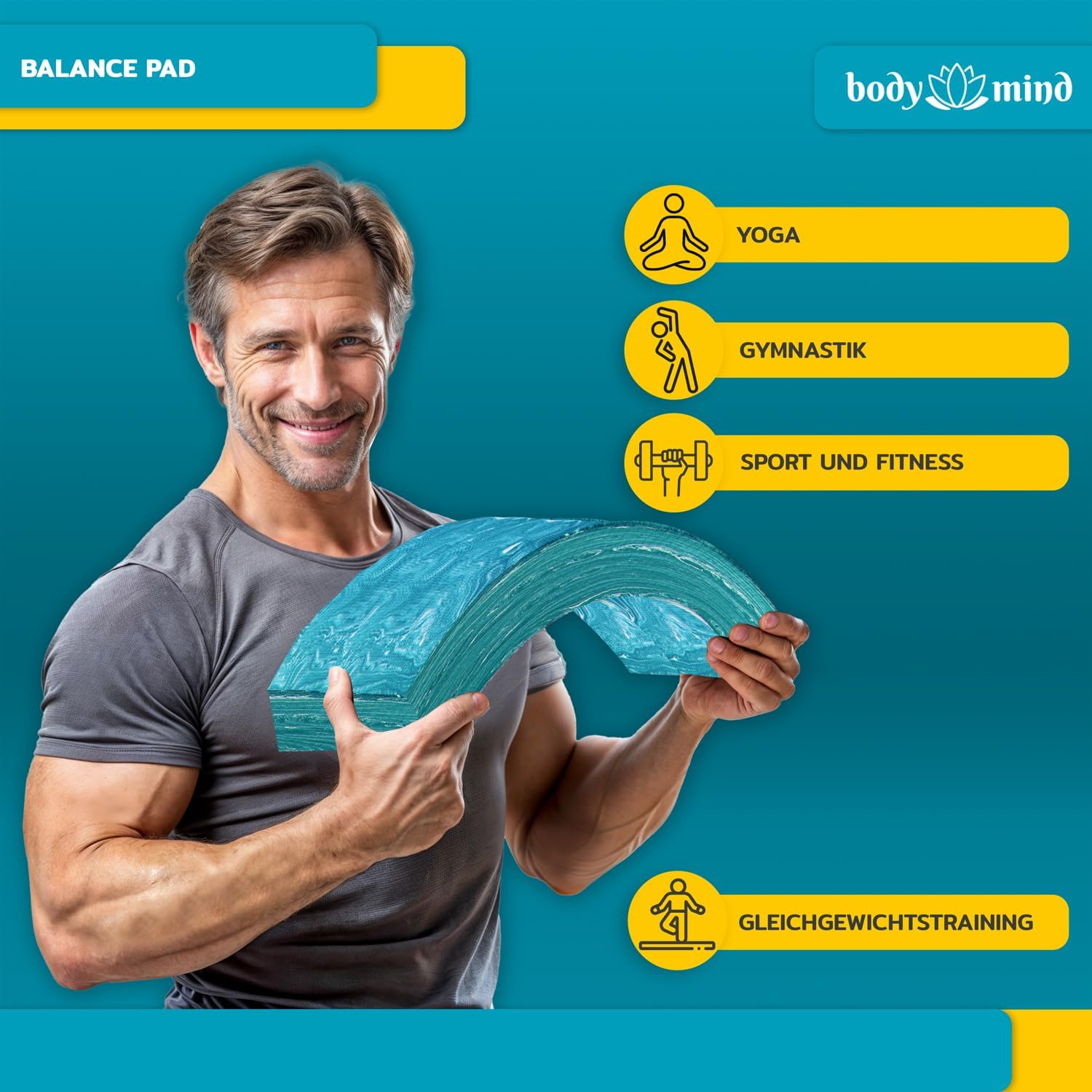 Detalle de Body & Mind Balance-Pad : Planche d'équilibre en mousse TPE 40 × 29 cm pour stabilité et coordination