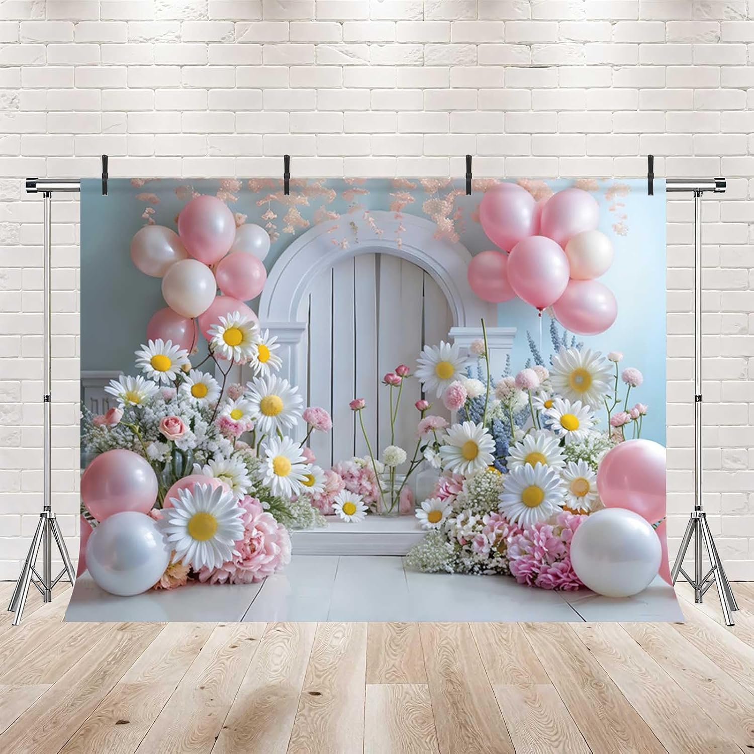 Thumbnail 1 de MEHOFOND 8x6ft Pink Girl Floral Backdrop (Daisies) for Cake Smash, Baby Showers & Photo Setups