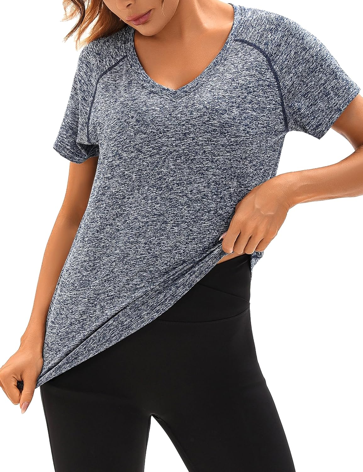 Detalle de Wayleb T-Shirt Sportiva da Donna con scollo a V – maniche corte, asciugatura rapida