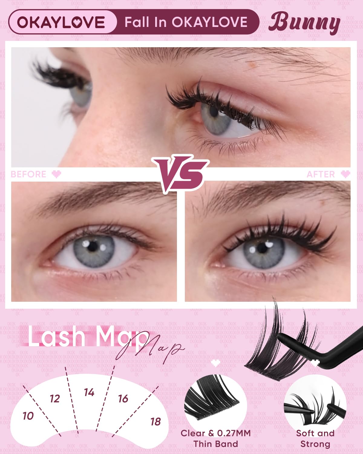 Thumbnail 2 de OKAYLOVE Manga Lash Clusters Kit, BUNNY 8-18mm — 120 Clusters, Bond & Seal, Tweezers & Remover
