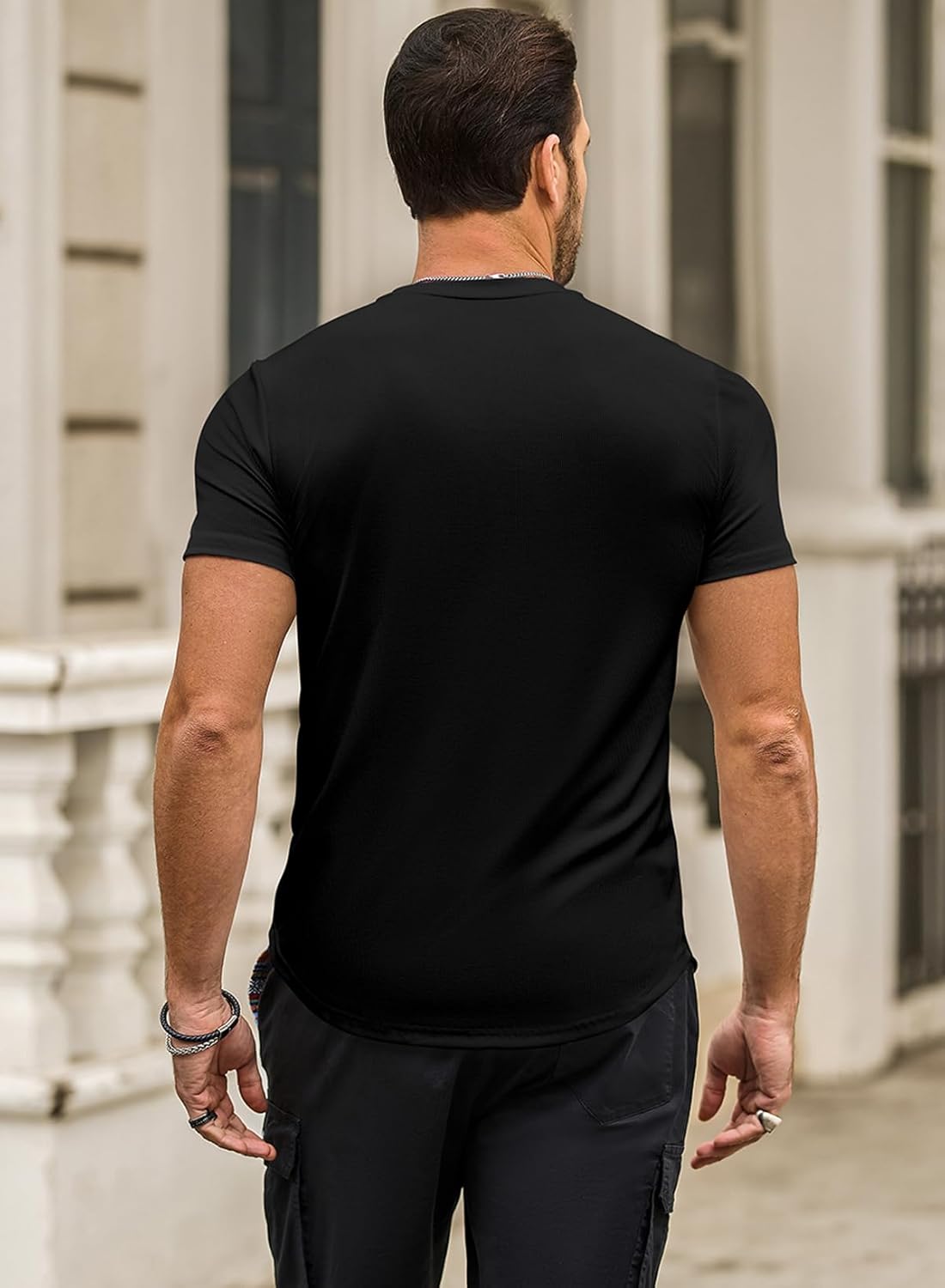 Thumbnail 3 de JMIERR Men’s Short Sleeve Muscle Slim Fit Longline T-Shirt for Gym & Summer