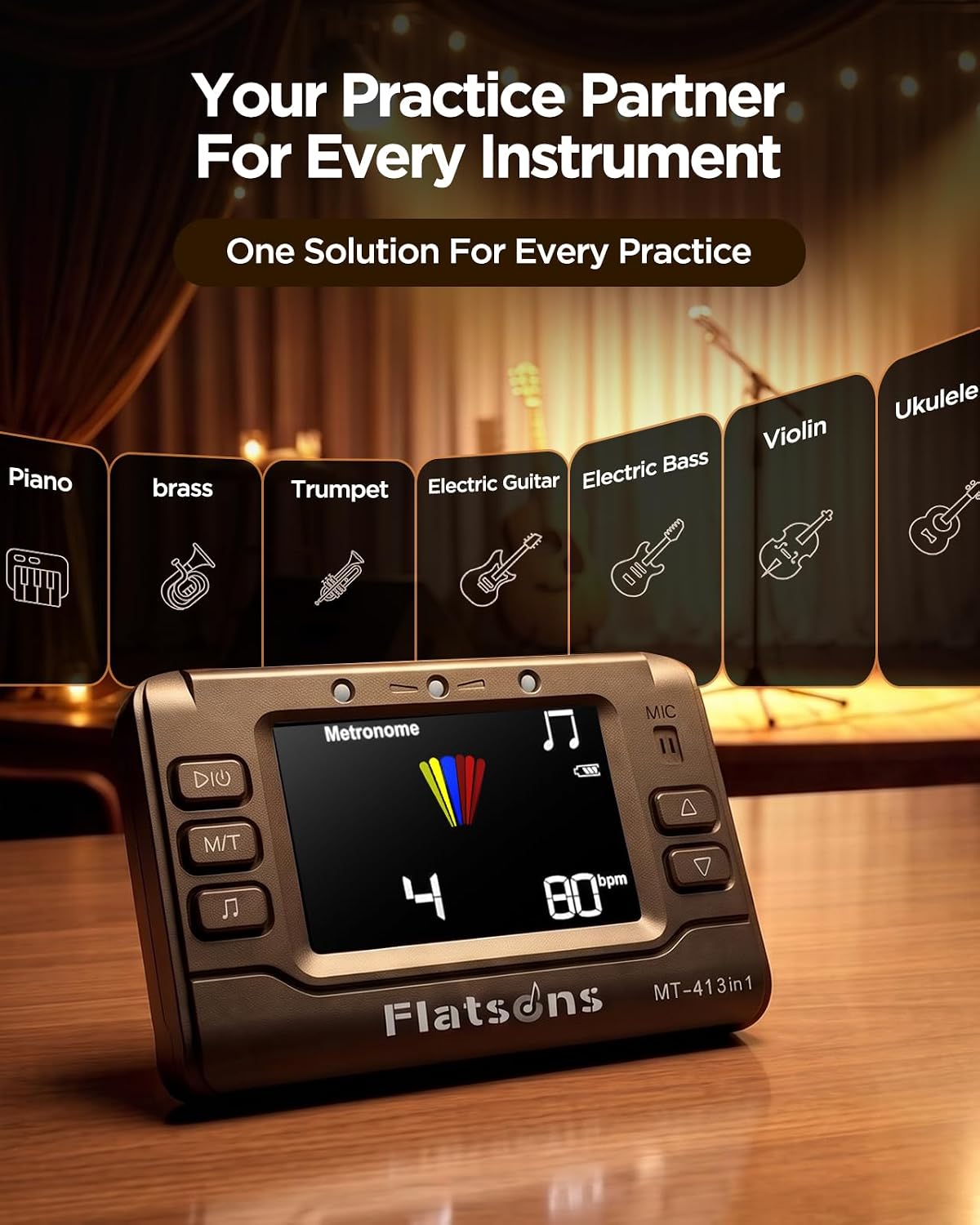 Detalle de Flatsons MT-41 Rechargeable Digital Metronome and Tuner with Color Display