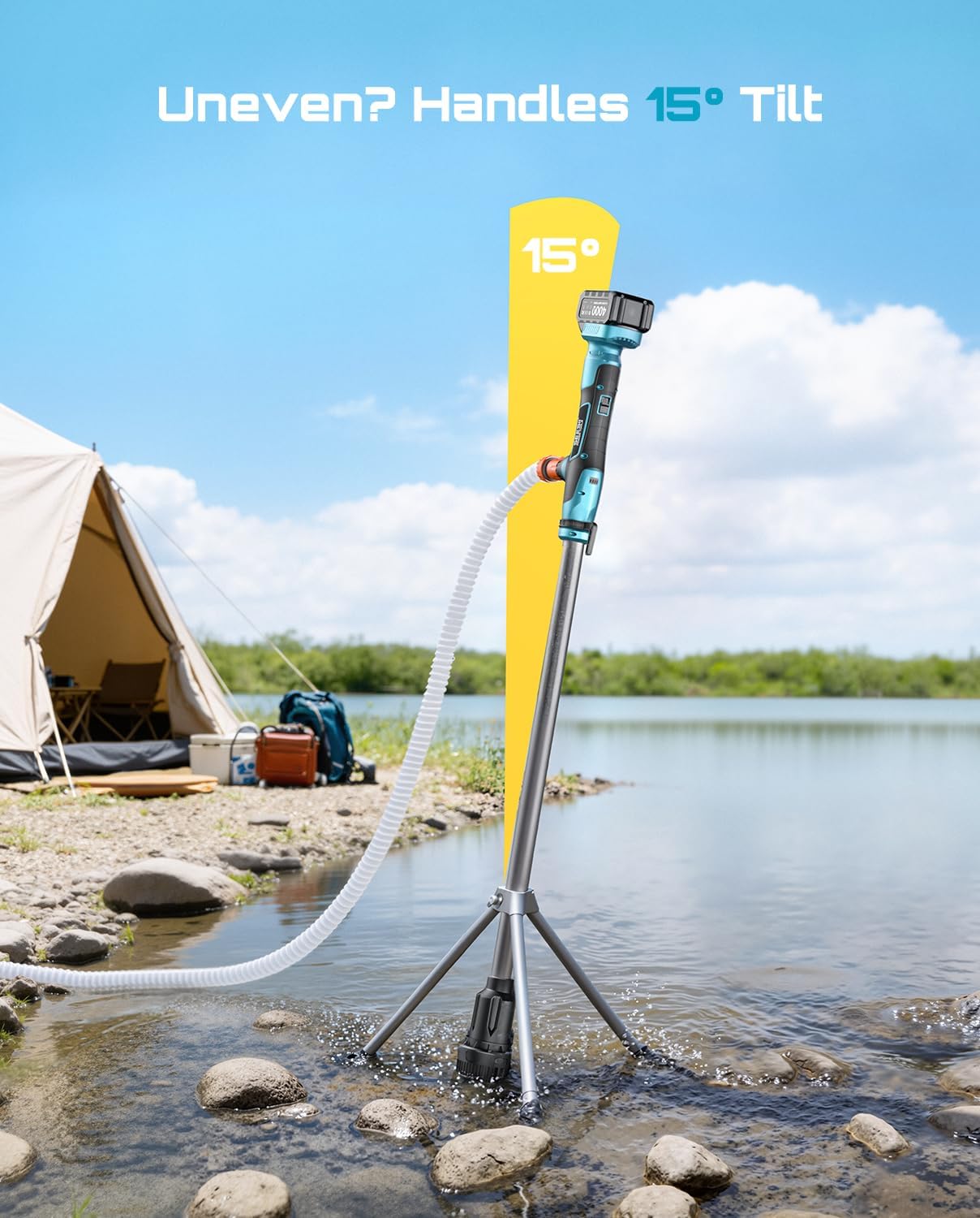 Detalle de SEESII Cordless Stick Water Transfer Pump with Tripod Stand – 2725 L/h, 10m Lift, 2x 4.0Ah Batteries