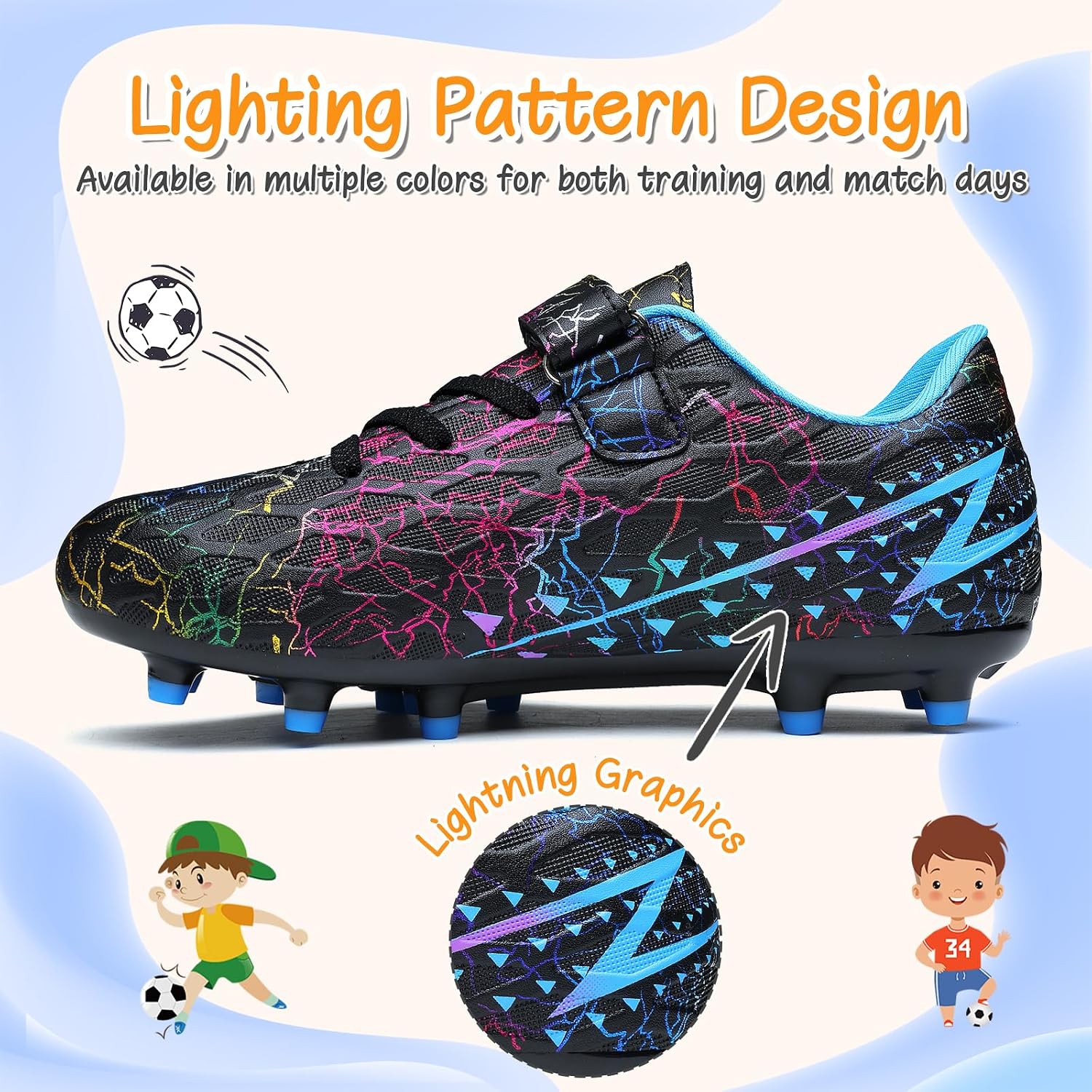 Thumbnail 2 de Kids FG/AG Boys Football Boots with hook-and-loop straps – breathable training & match trainers